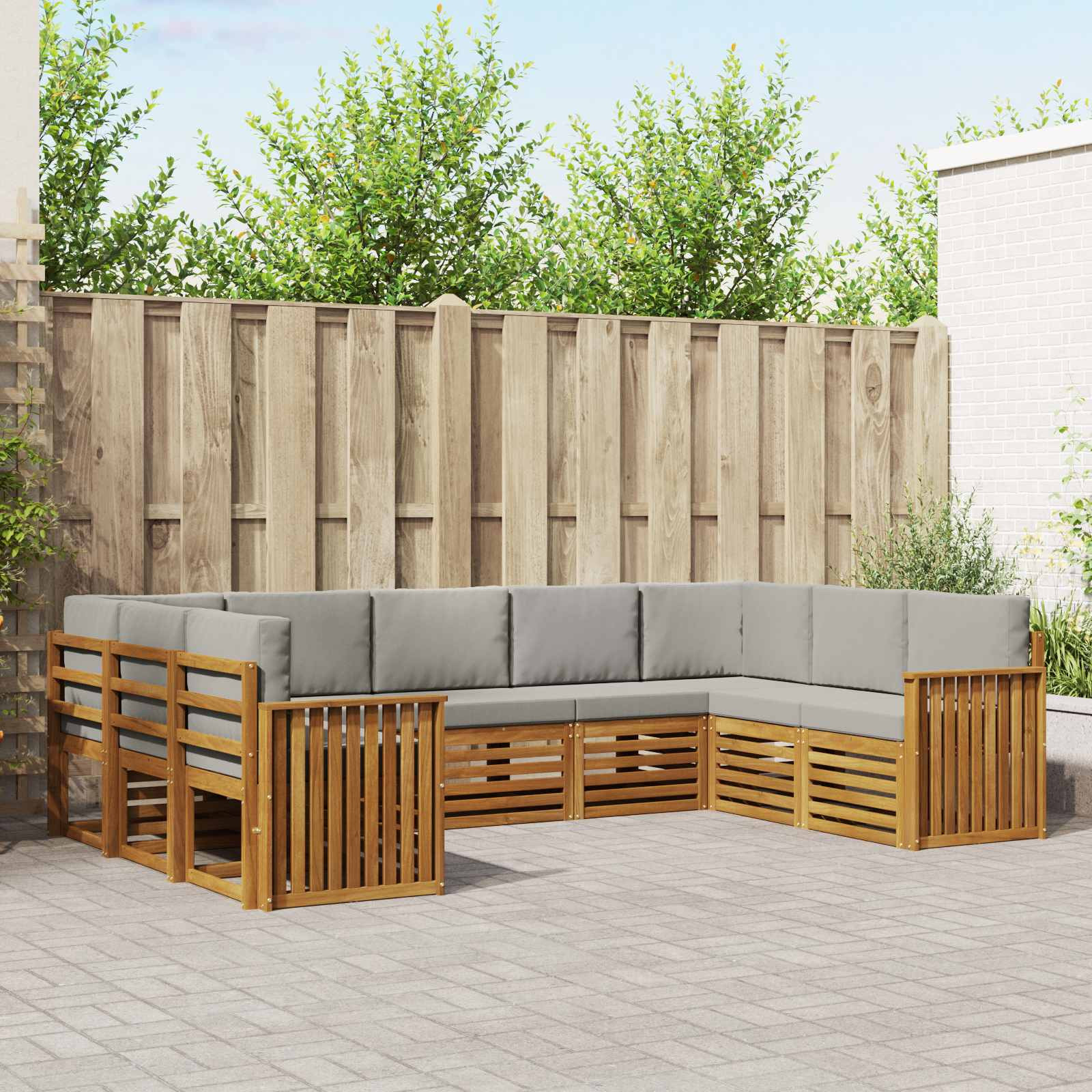 vidaXL Ecksofa Set mit Kissen 9 pcs Natürlich und Hellgrau