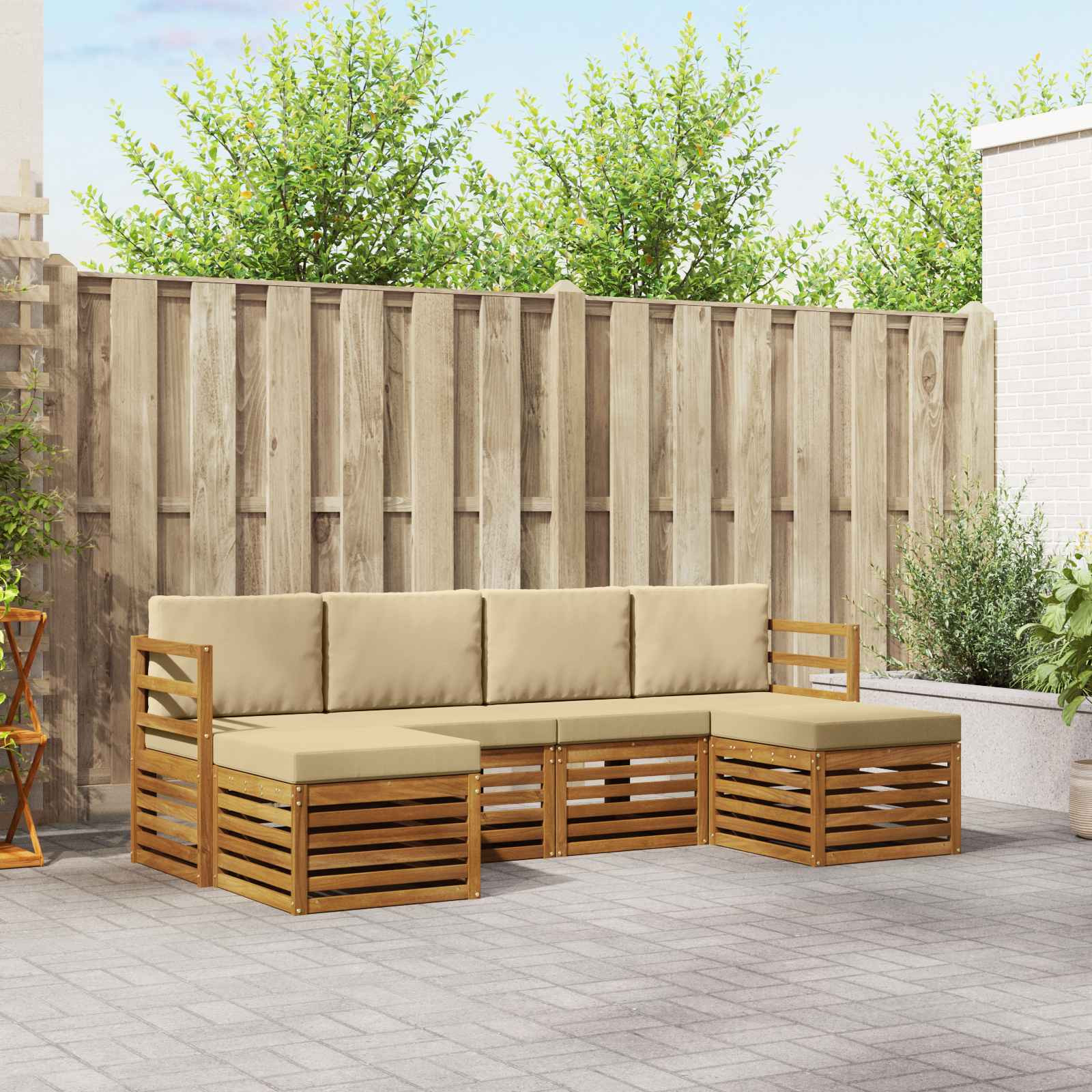 vidaXL Sofagarnituren 6 pcs Natur und Beige Massivholz Akazie