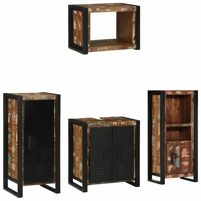 vidaXL Badezimmermöbel-Set mit Regal 4 pcs Massives upgecyceltes Holz