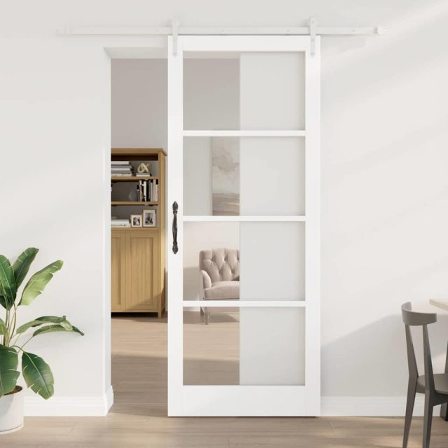 vidaXL Schiebetür Weiß 93 x 232 cm Massivholz Kiefer und Glas