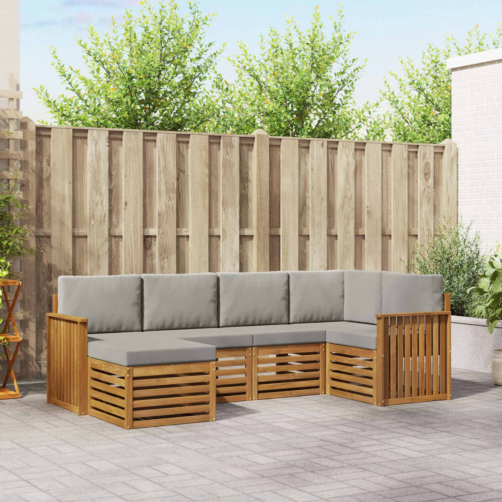 vidaXL Ecksofa Set mit Kissen 6 pcs Natürlich und Hellgrau