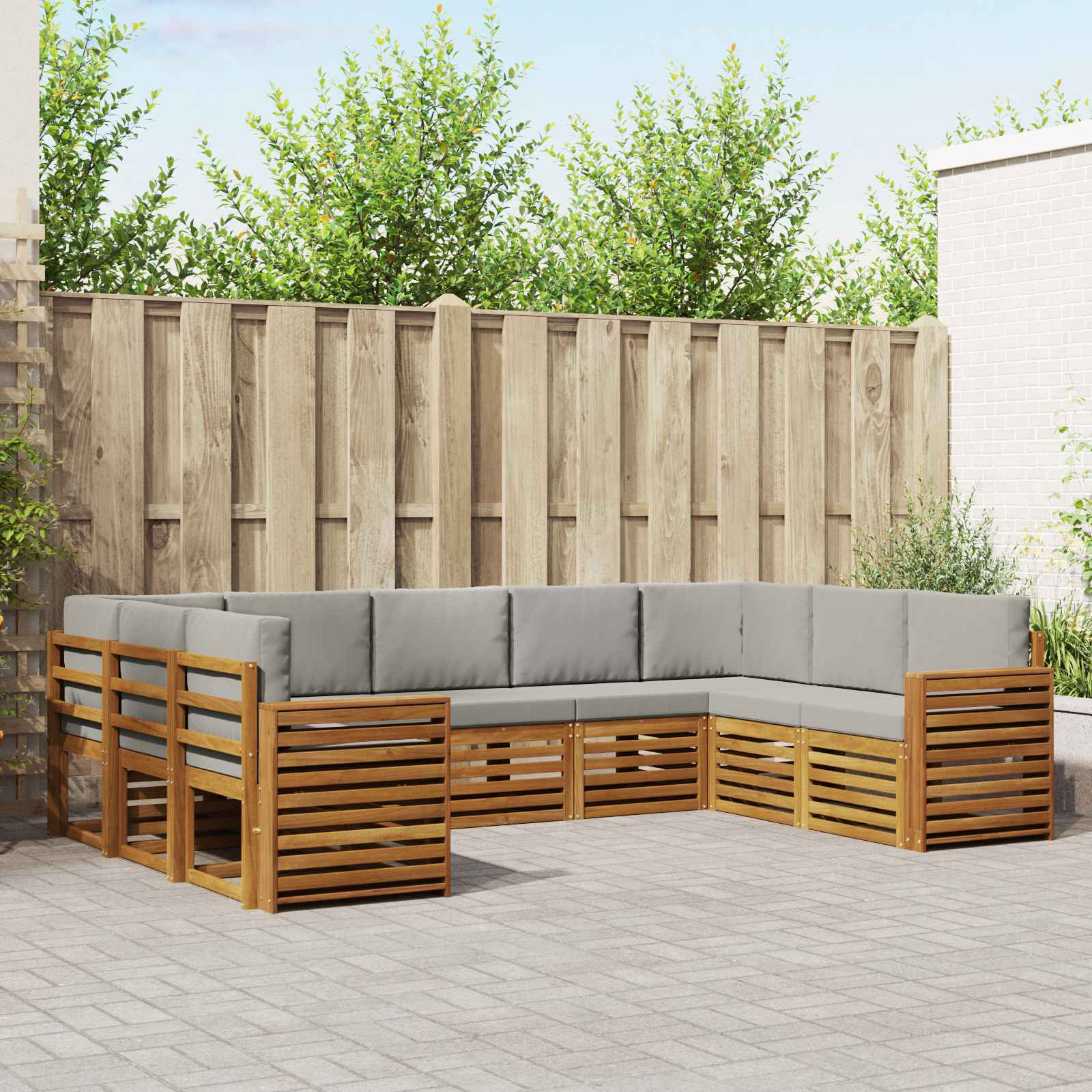 vidaXL Ecksofa Set mit Kissen 9 pcs Natürlich und Hellgrau