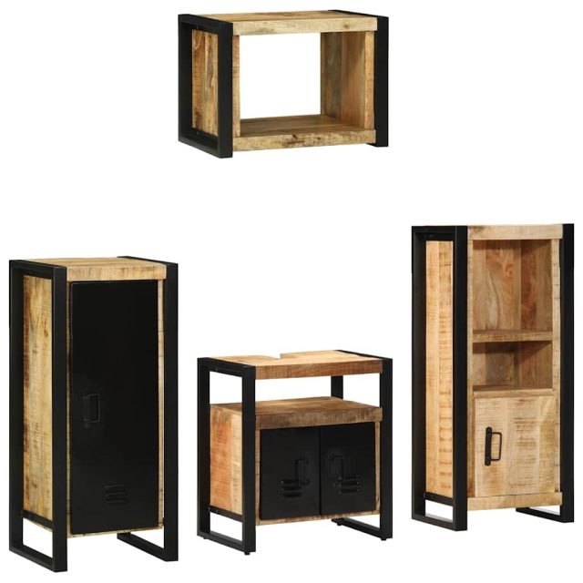 vidaXL Badezimmermöbel-Set 4 pcs Braun und Schwarz Massivholz Mango