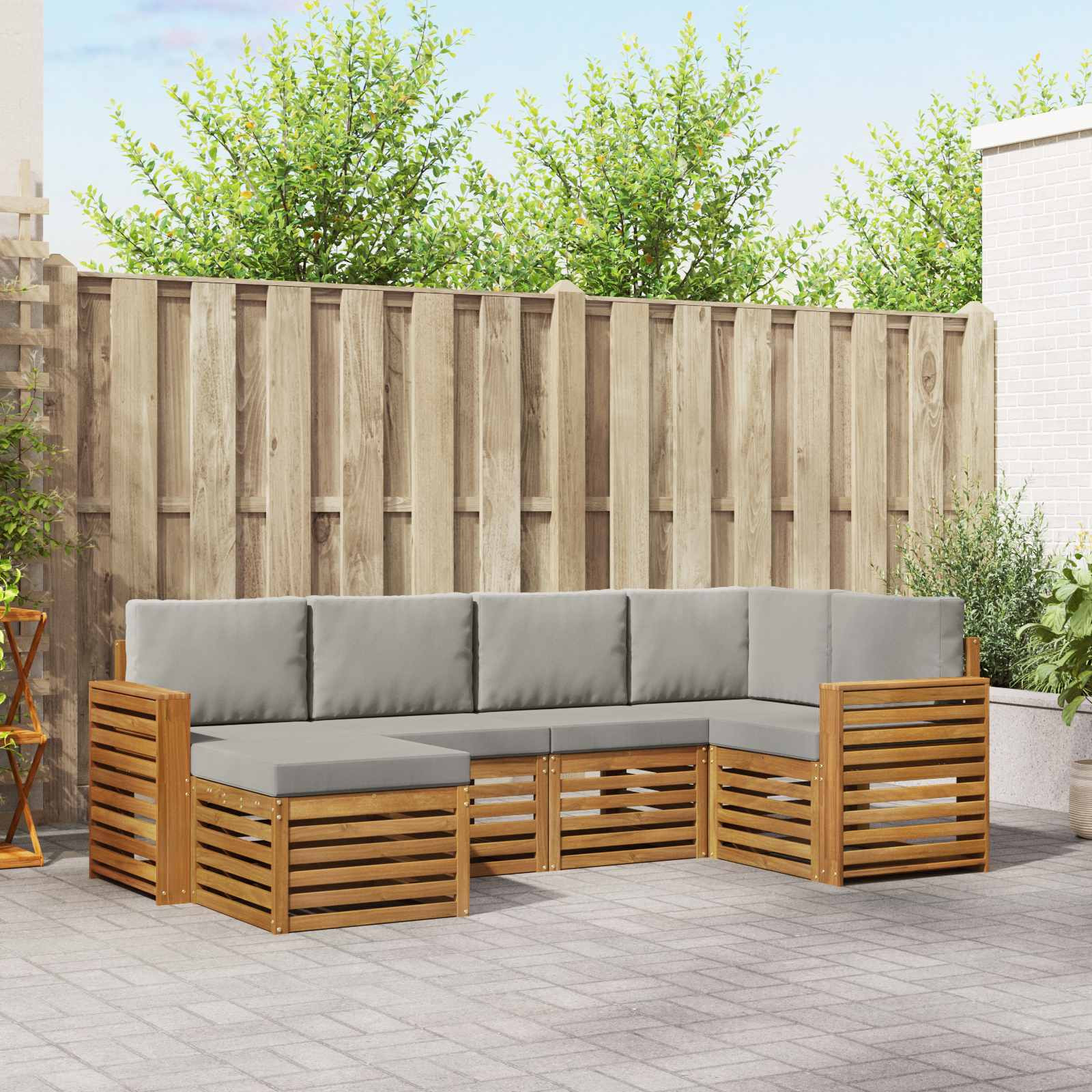 vidaXL Ecksofa Set mit Kissen 6 pcs Natürlich und Hellgrau