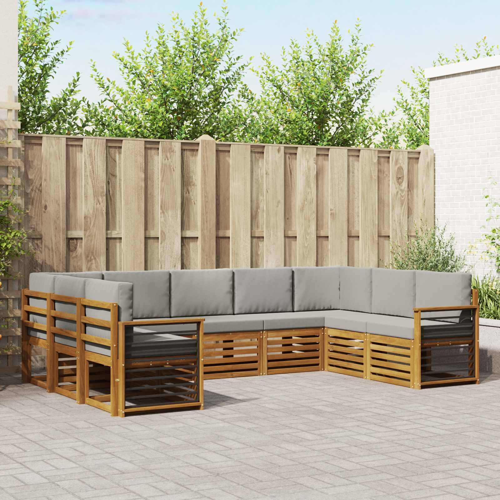 vidaXL Ecksofa Set mit Kissen 9 pcs Natürlich und Hellgrau