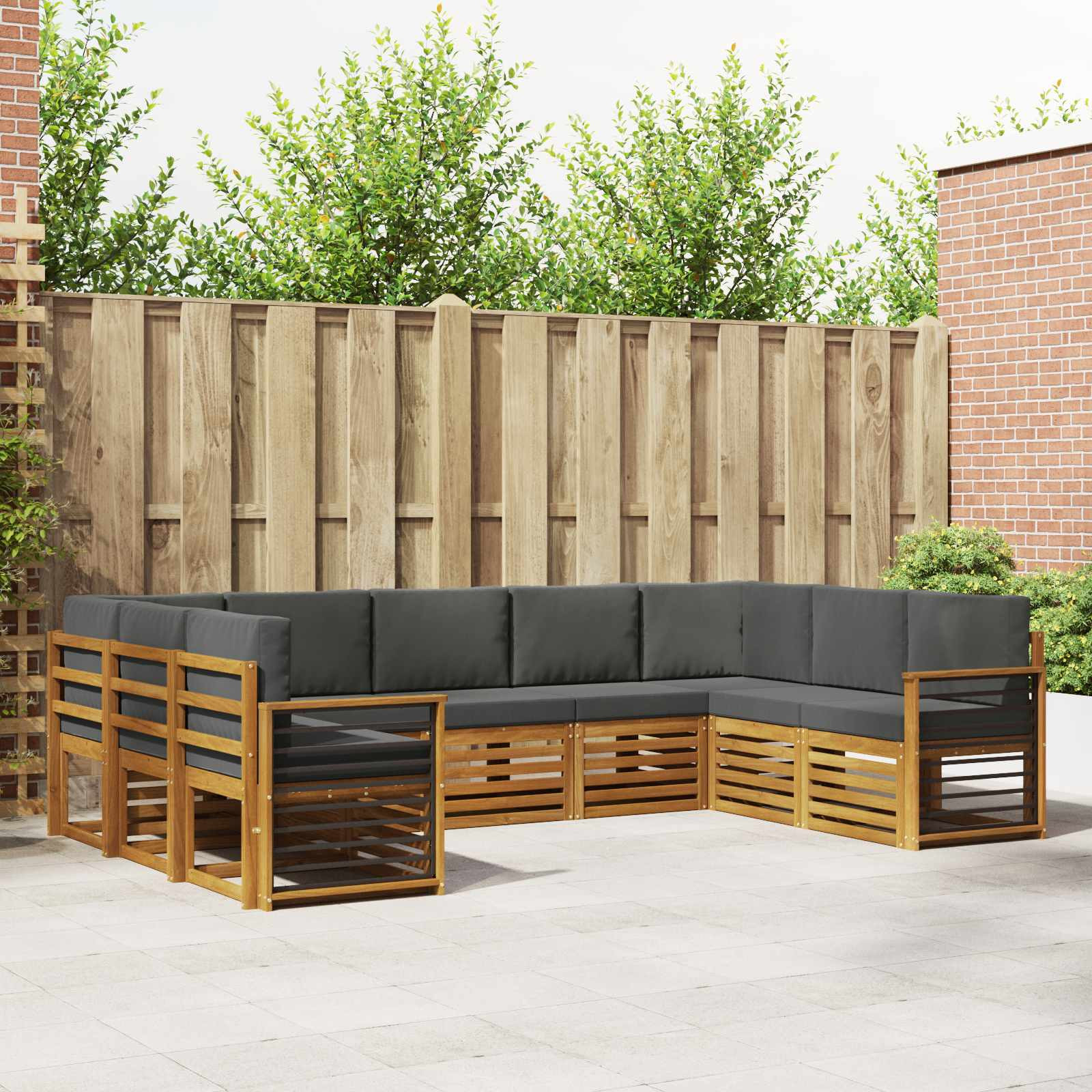 vidaXL Ecksofa Set mit Kissen 9 pcs Natur und Anthrazit