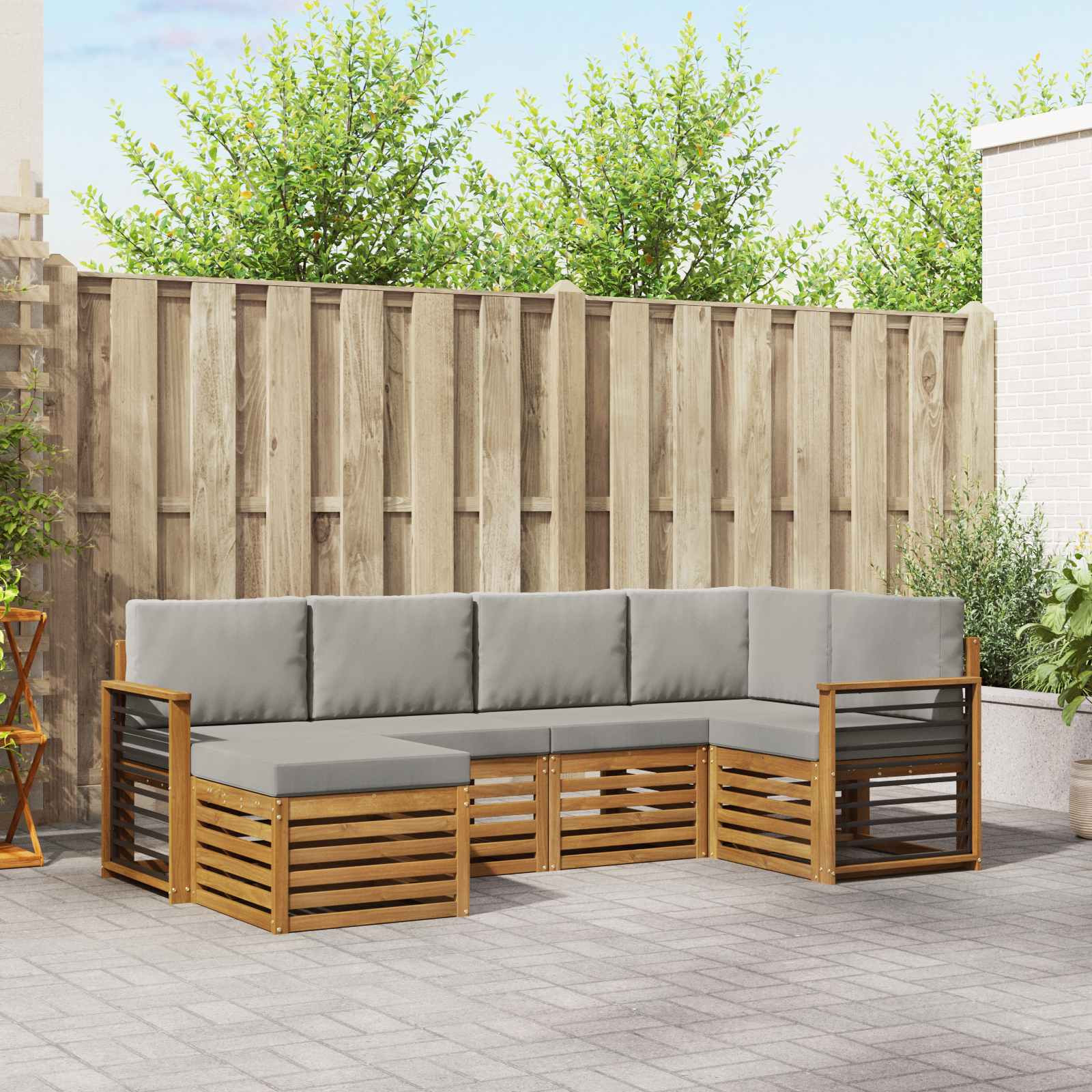 vidaXL Ecksofa Set mit Kissen 6 pcs Natürlich und Hellgrau