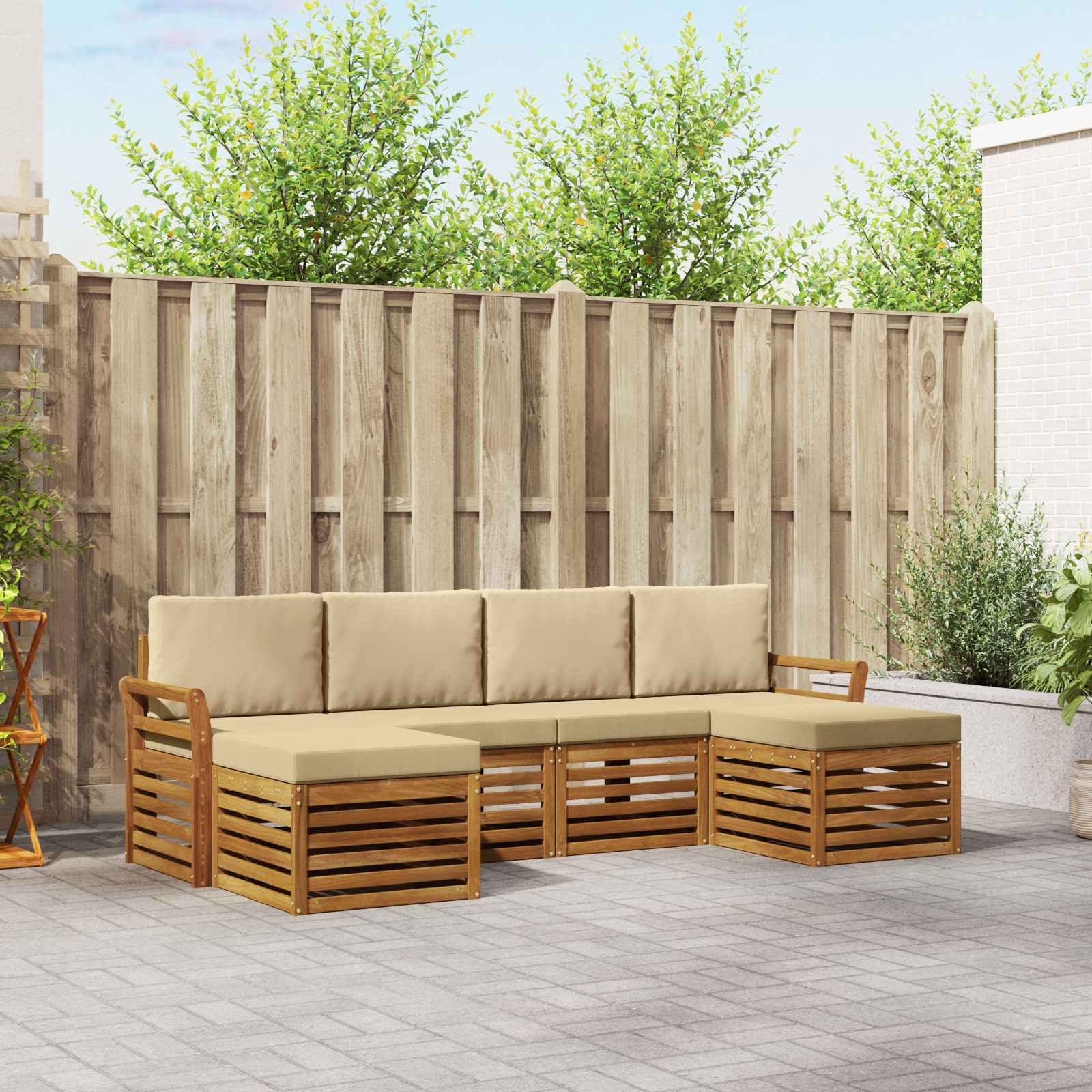 vidaXL Sofagarnituren 6 pcs Natur und Beige Massivholz Akazie