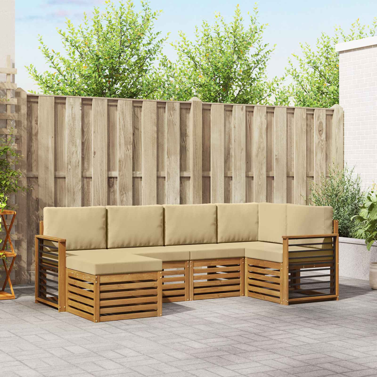 vidaXL Ecksofa Set mit Kissen 6 pcs Natur und Beige Massivholz Akazie