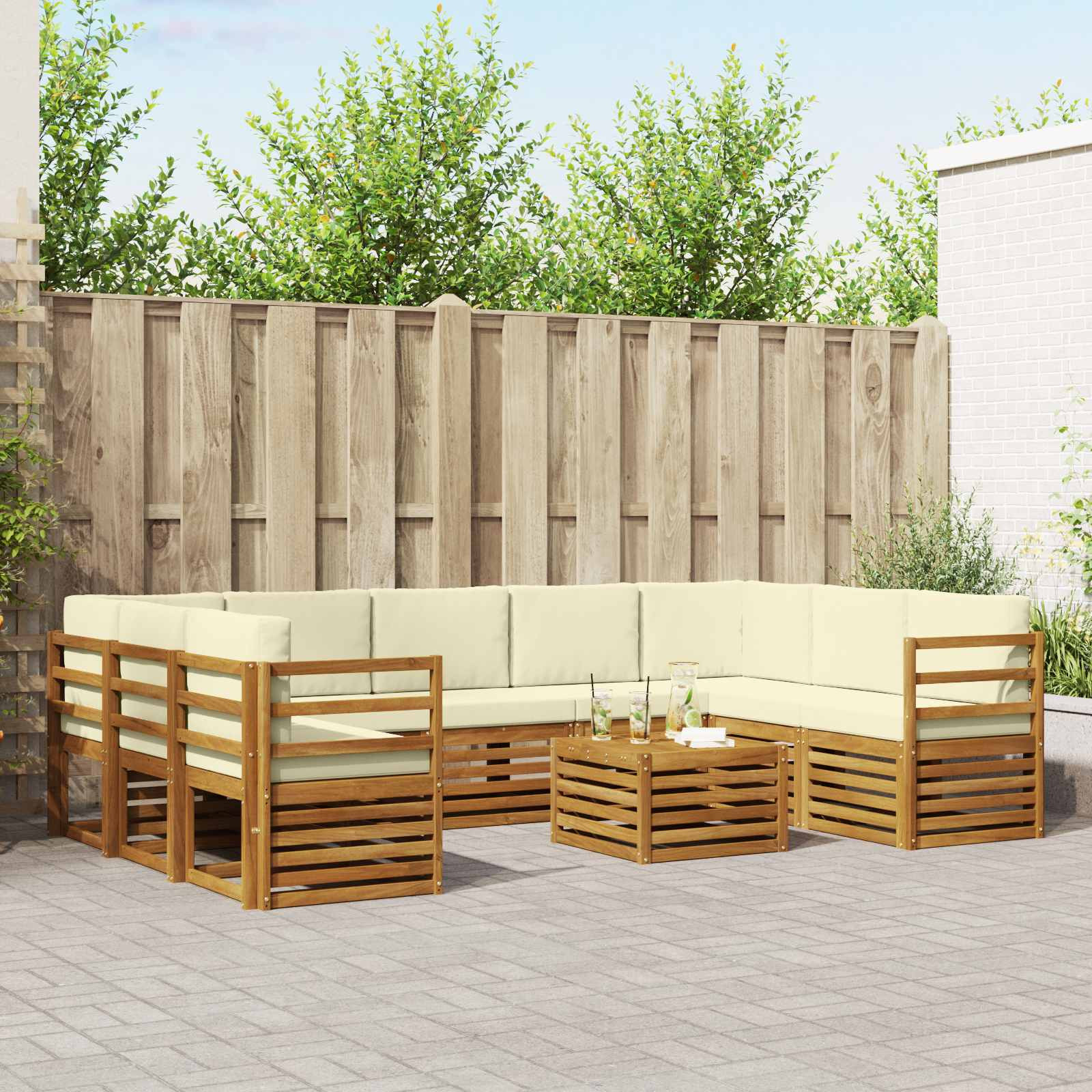 vidaXL Outdoor-Sofagarnitur 10 Stk. Natur und Creme
