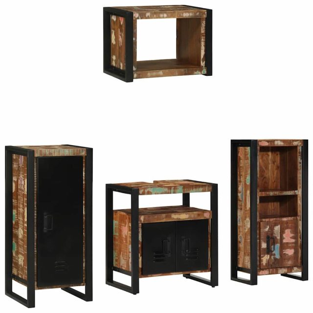vidaXL Badezimmermöbel-Set mit Regal 4 pcs Massives upgecyceltes Holz
