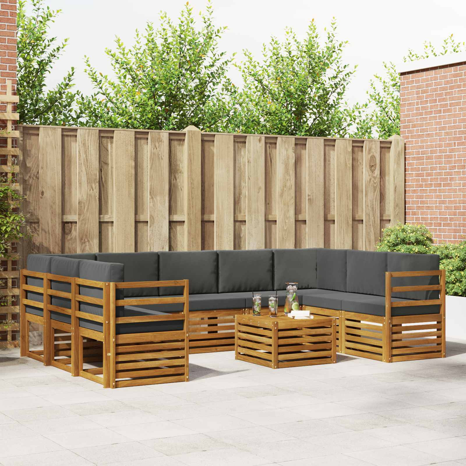 vidaXL Outdoor-Sofagarnitur 10 Stk. Natur und Anthrazit