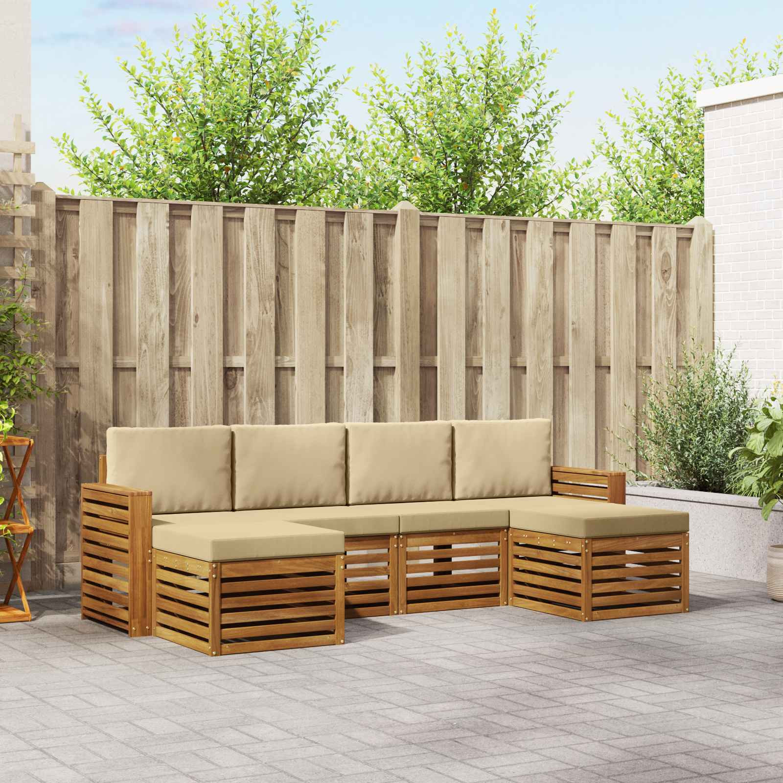 vidaXL Sofagarnituren 6 pcs Natur und Beige Massivholz Akazie