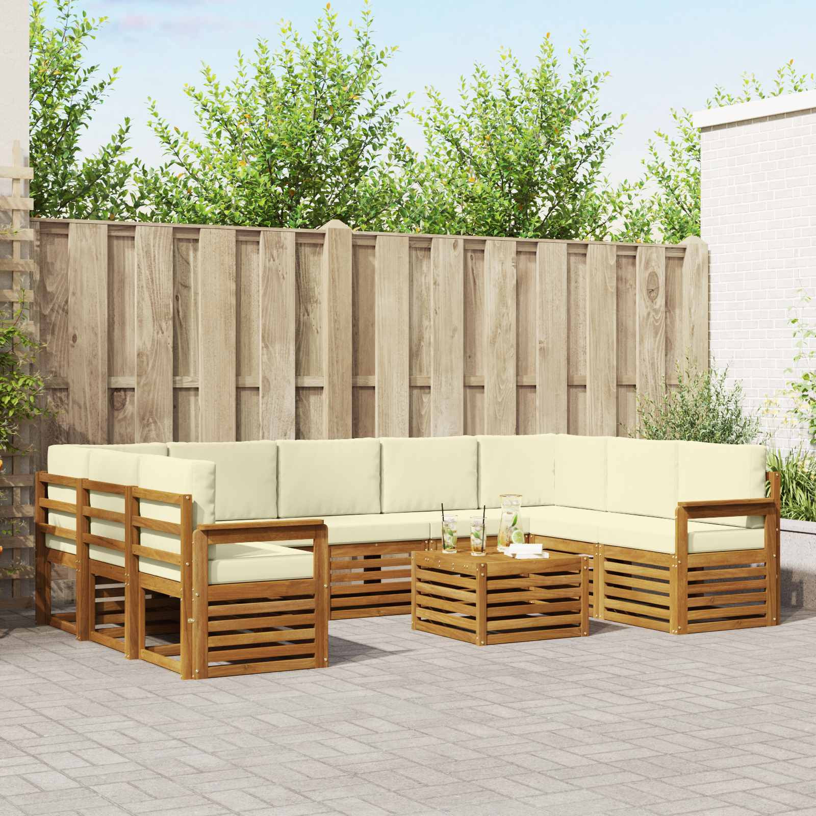 vidaXL Outdoor-Sofagarnitur 10 Stk. Natur und Creme