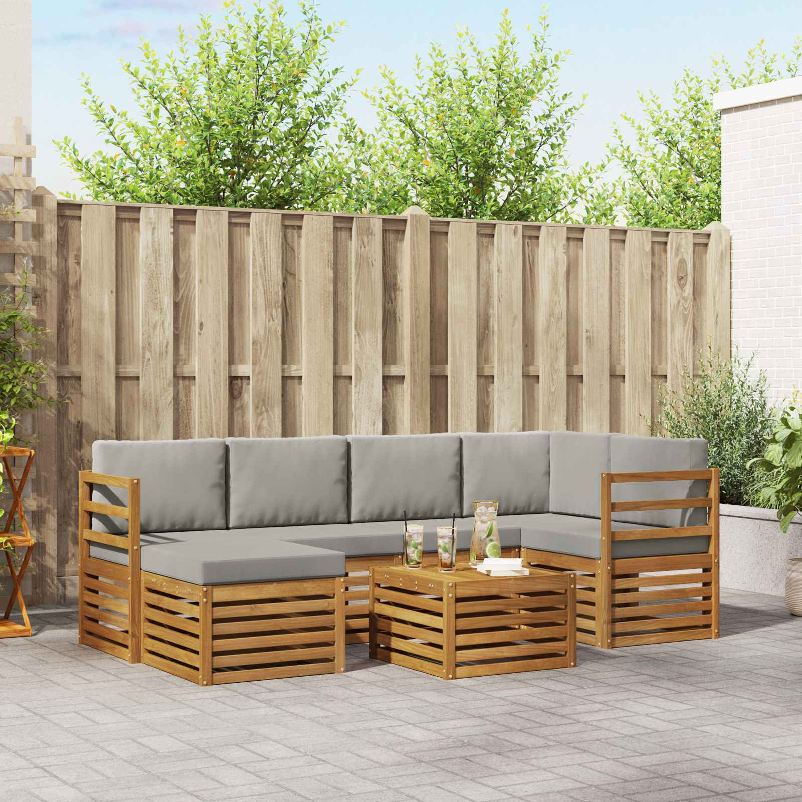 vidaXL Ecksofa Set mit Kissen 7 pcs Natürlich und Hellgrau