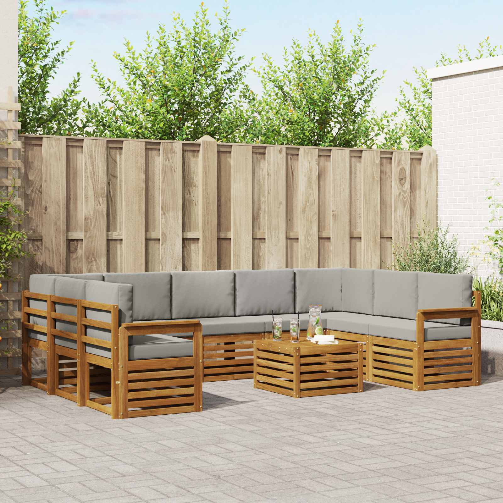 vidaXL Outdoor-Sofagarnitur 10 Stk. Natürlich und Hellgrau