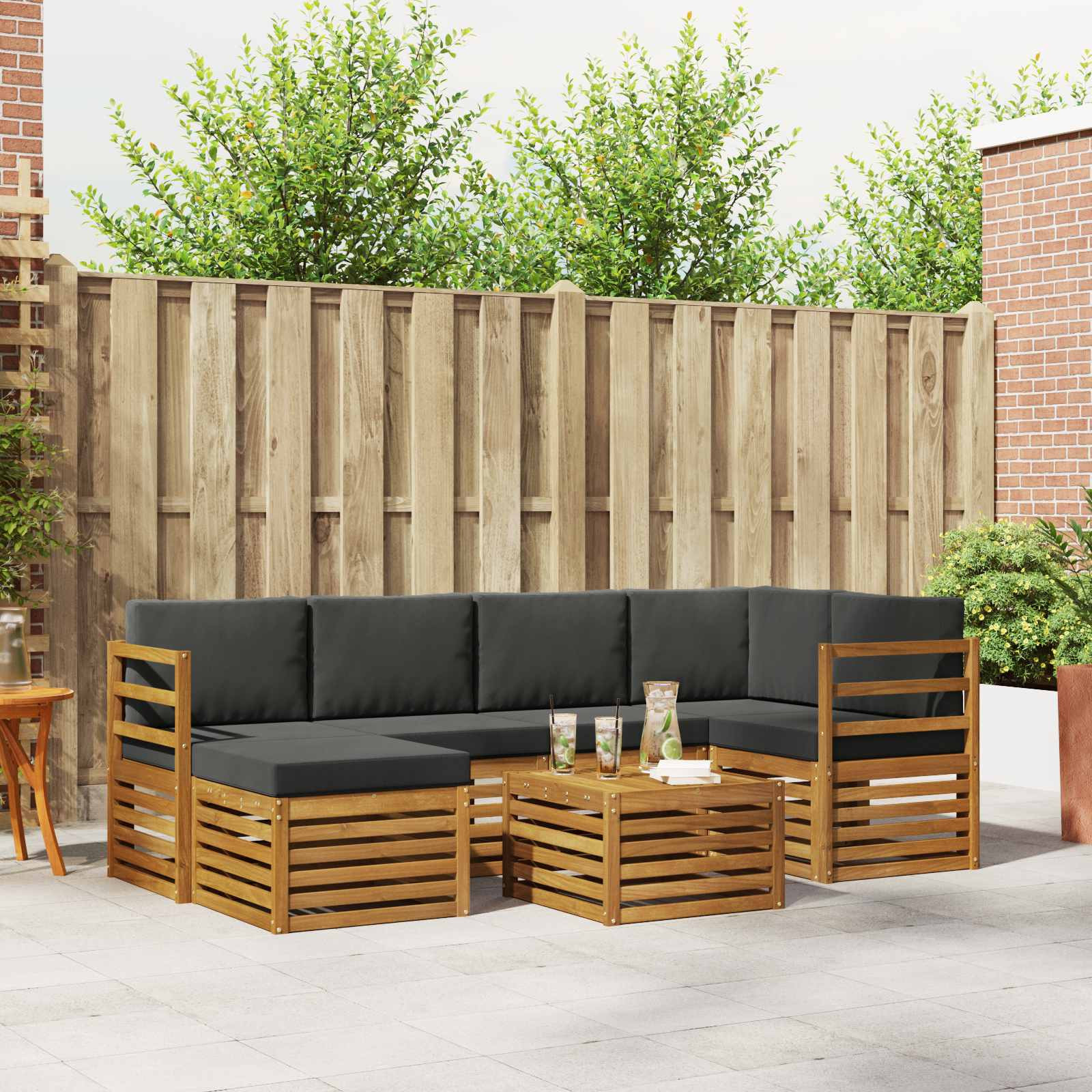 vidaXL Ecksofa Set 7 pcs Natur und Anthrazit Massivholz Akazie