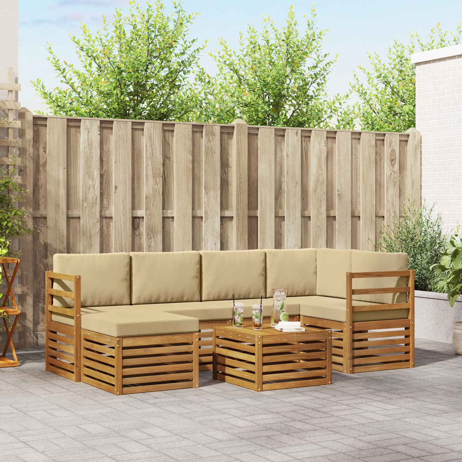 vidaXL Ecksofa Set mit Kissen 7 pcs Natur und Beige
