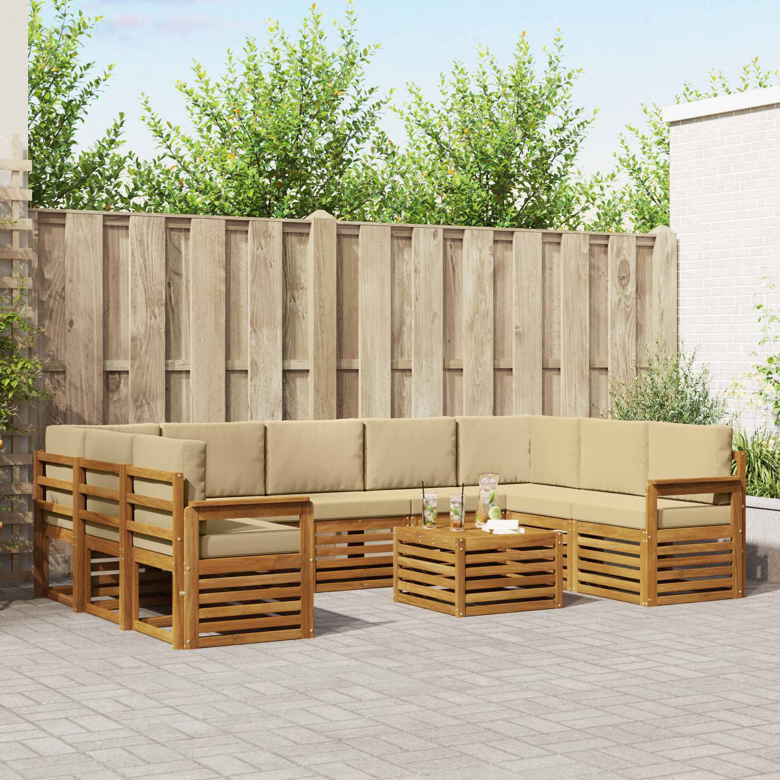 vidaXL Outdoor-Sofagarnitur 10 Stk. Natur und Beige