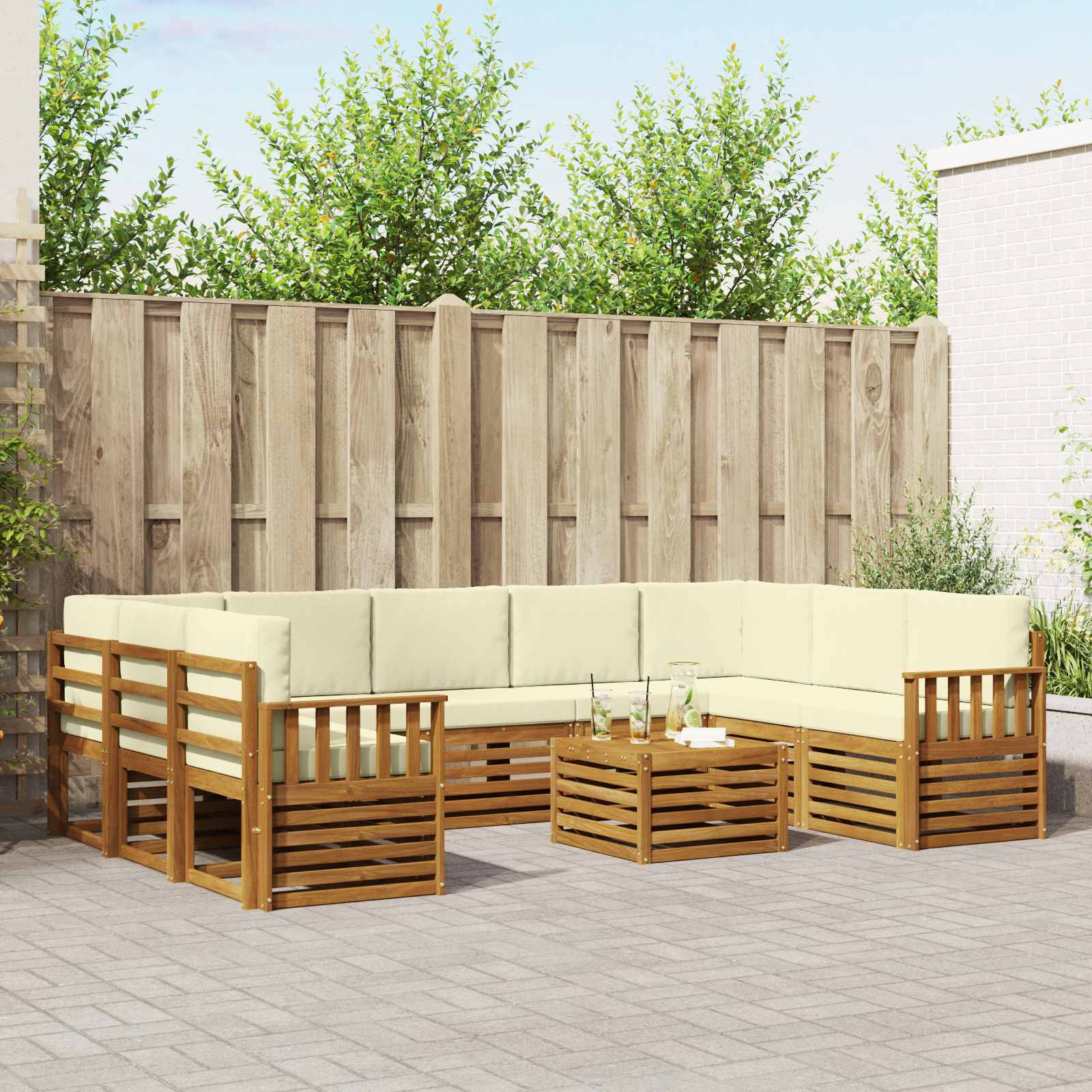 vidaXL Outdoor-Sofagarnitur 10 Stk. Natur und Creme