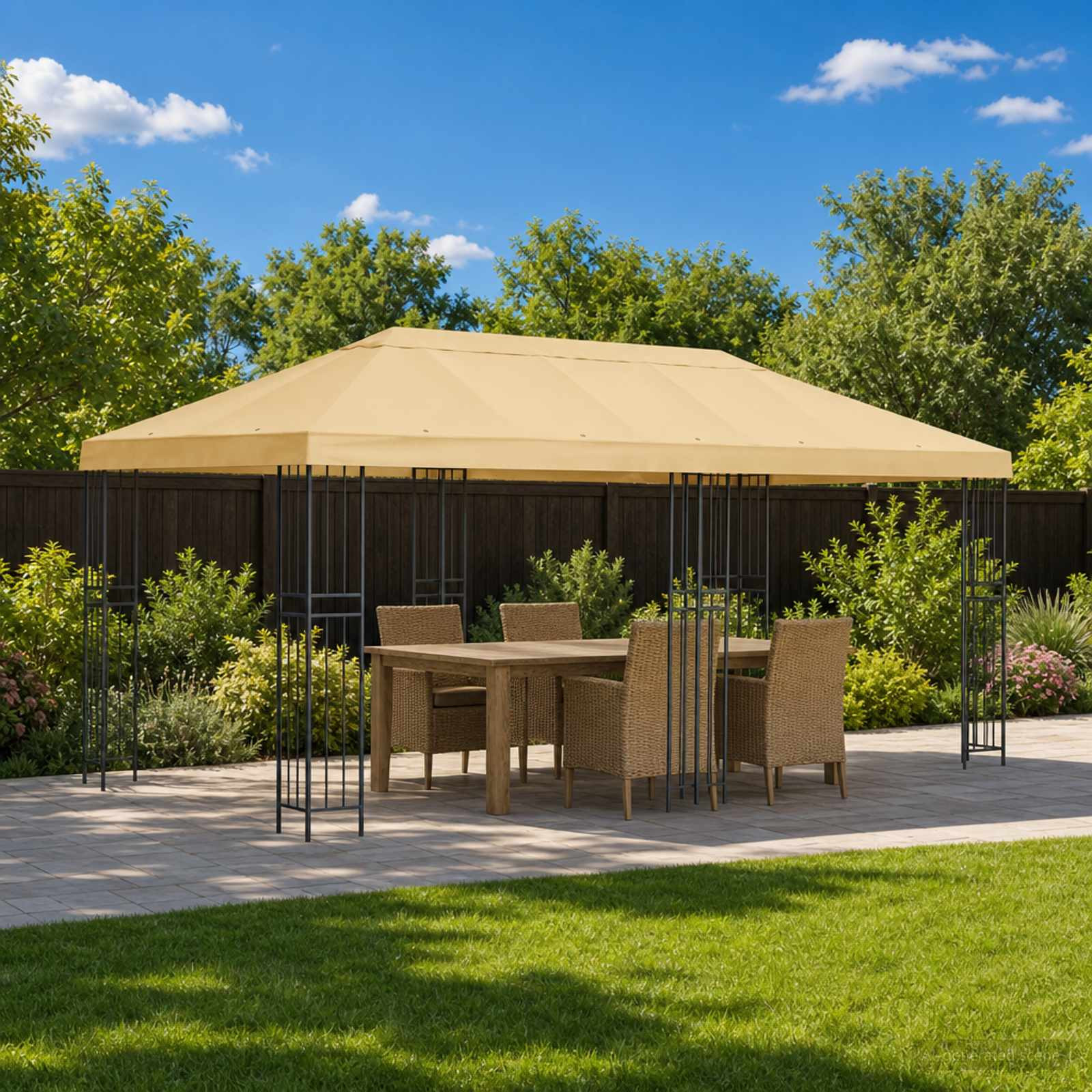 vidaXL Pavillon mit Seitenwänden 6 x 3 m Creme Polyester und Stahl