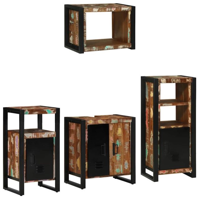 vidaXL Badezimmermöbel-Set mit Regal 4 pcs Massives upgecyceltes Holz