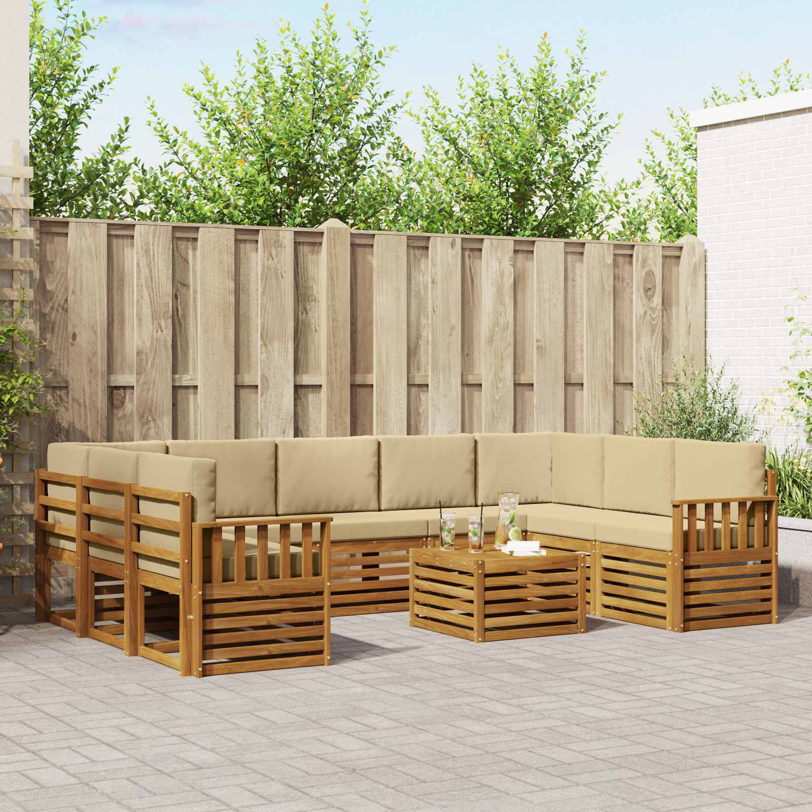 vidaXL Outdoor-Sofagarnitur 10 Stk. Natur und Beige