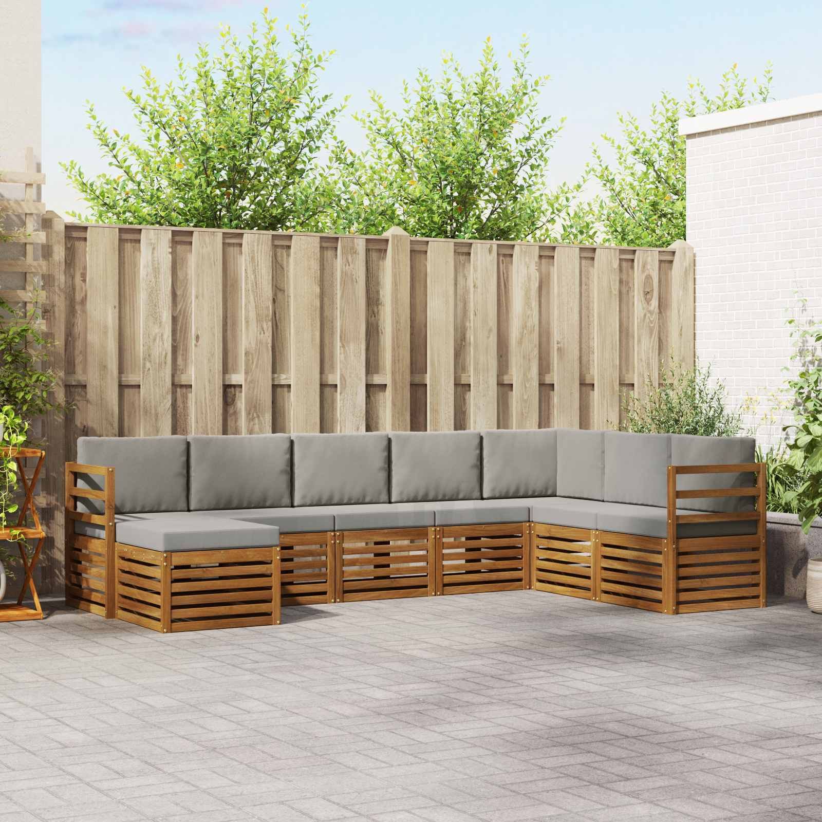 vidaXL Outdoor-Sofagarnitur mit Kissen 8 pcs Natürlich und Hellgrau