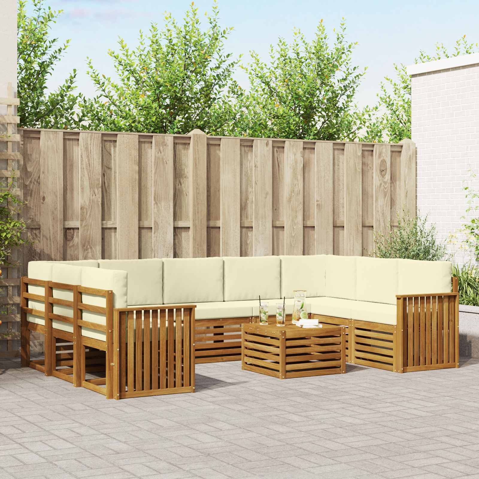 vidaXL Outdoor-Sofagarnitur 10 Stk. Natur und Creme