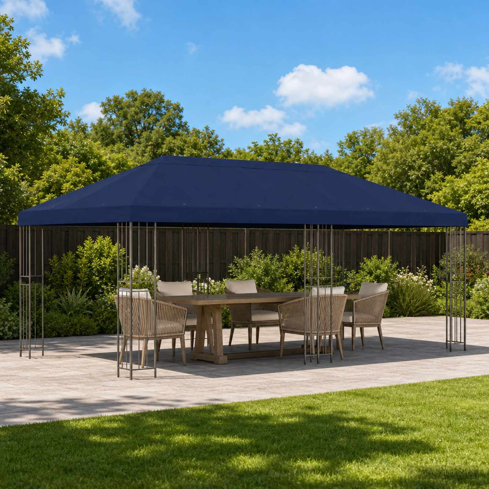 vidaXL Pavillon mit Seitenwänden 6 x 3 m Blau Polyester und Stahl