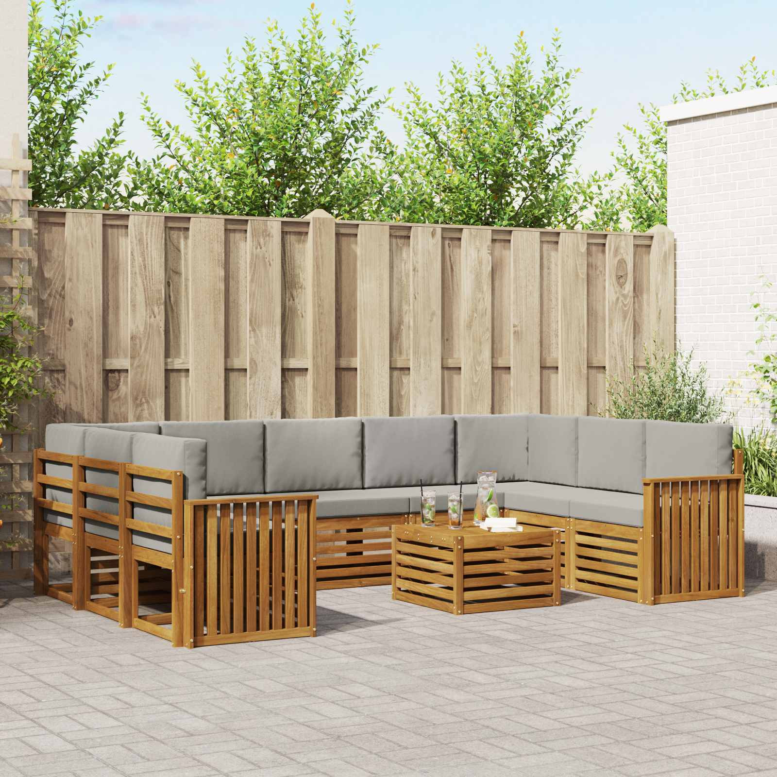 vidaXL Outdoor-Sofagarnitur 10 Stk. Natürlich und Hellgrau