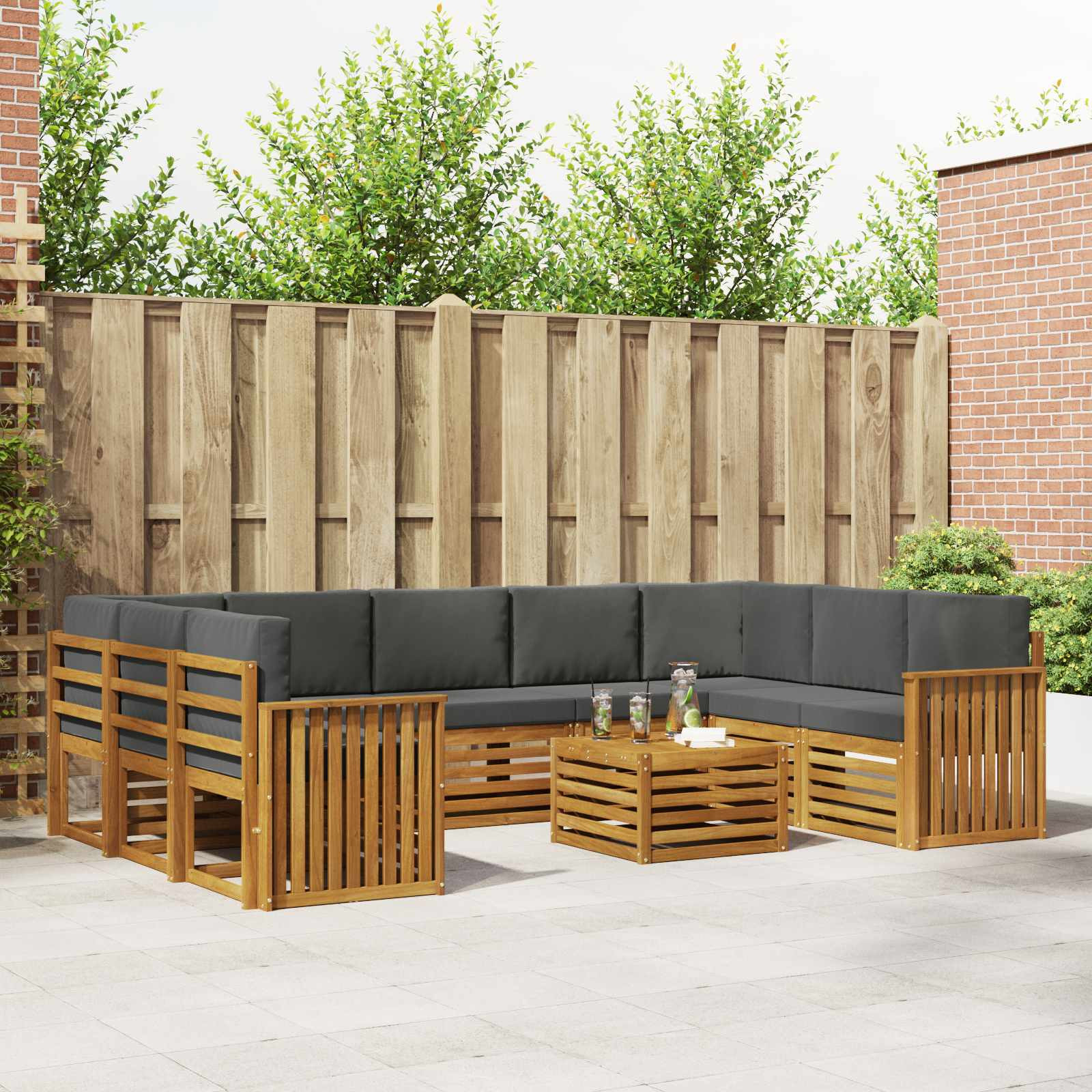 vidaXL Outdoor-Sofagarnitur 10 Stk. Natur und Anthrazit