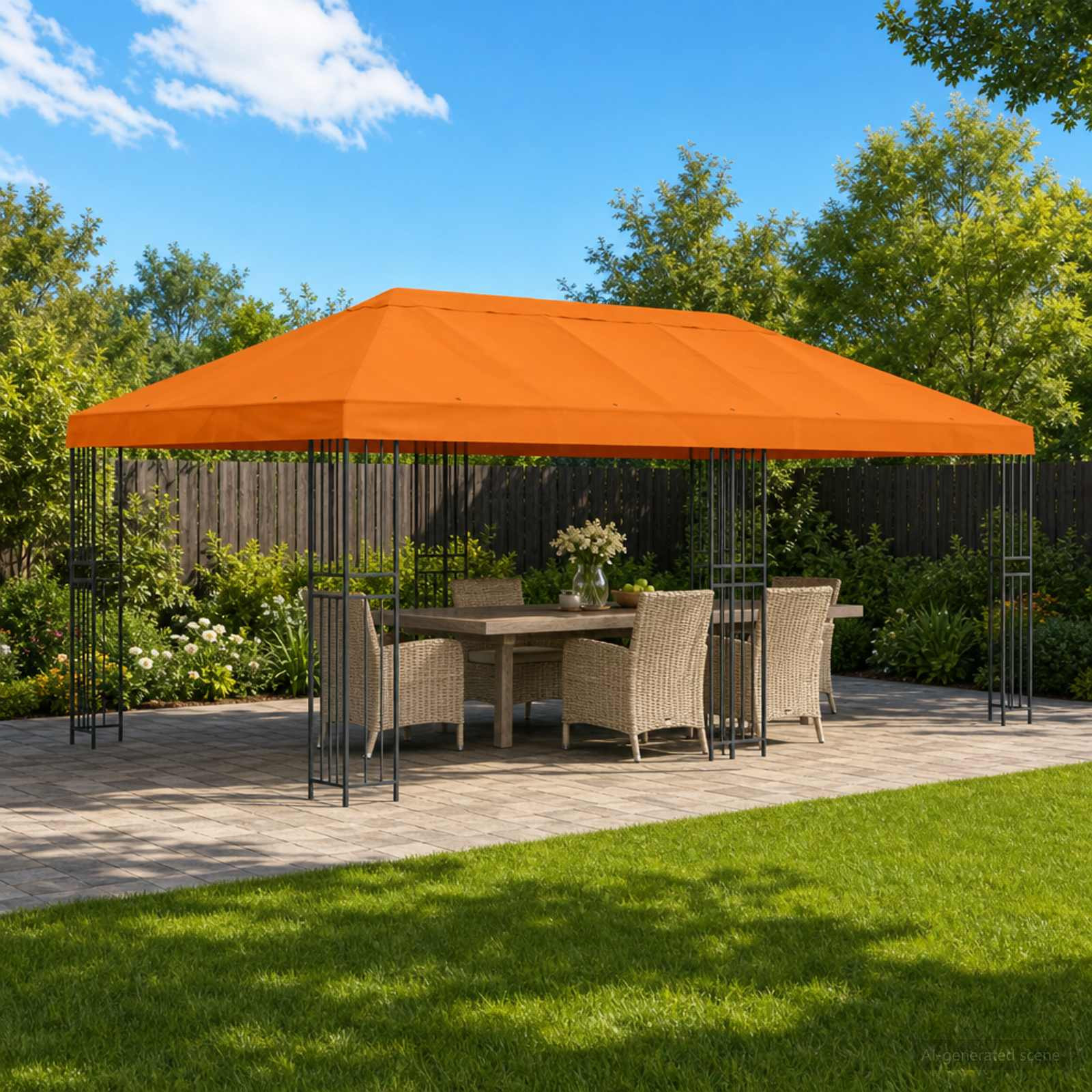 vidaXL Pavillon mit Seitenwänden 6 x 3 m Orange Polyester und Stahl