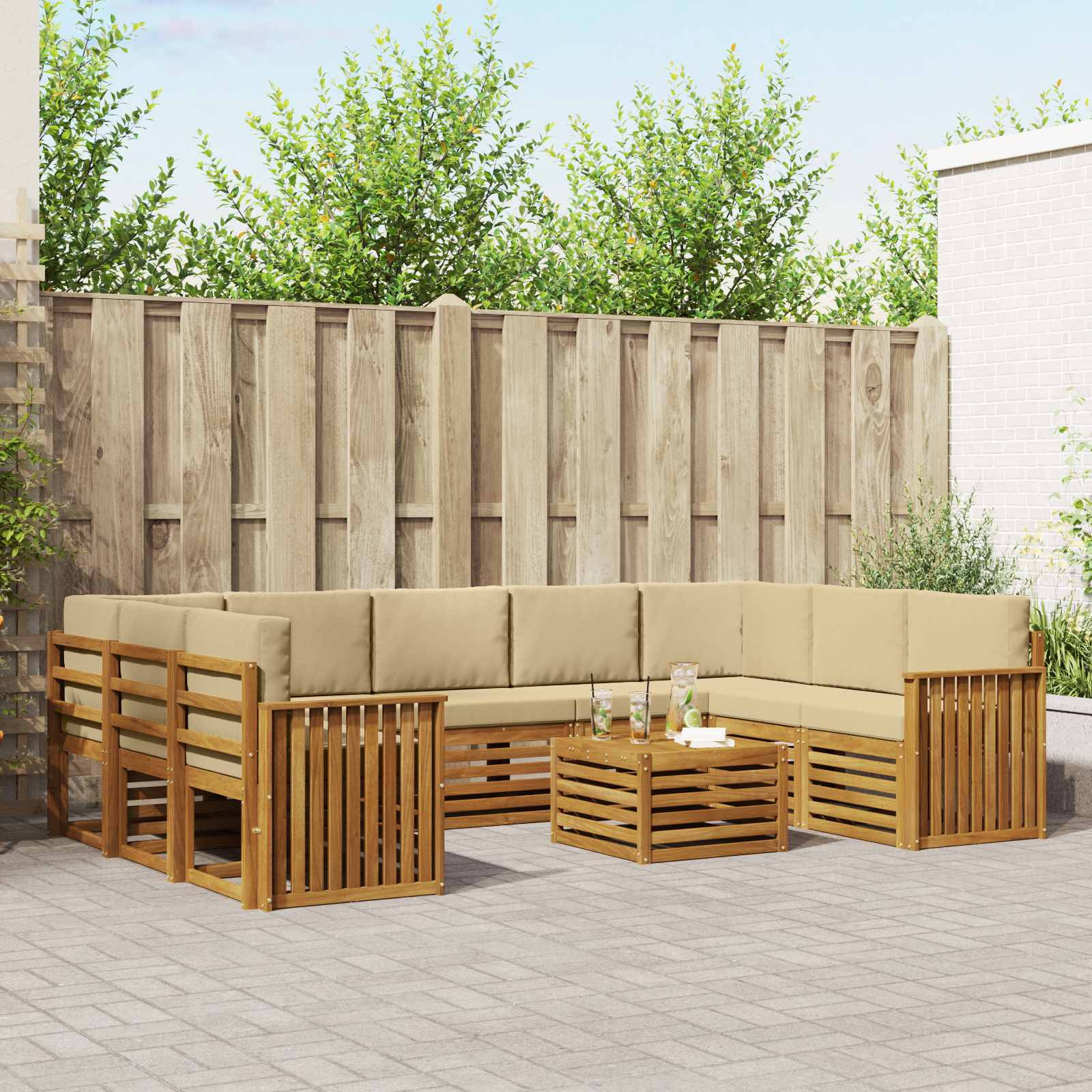 vidaXL Outdoor-Sofagarnitur 10 Stk. Natur und Beige