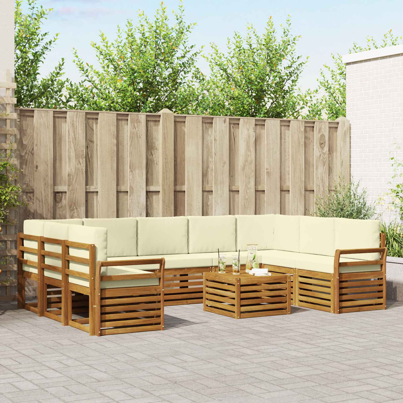 vidaXL Outdoor-Sofagarnitur 10 Stk. Natur und Creme