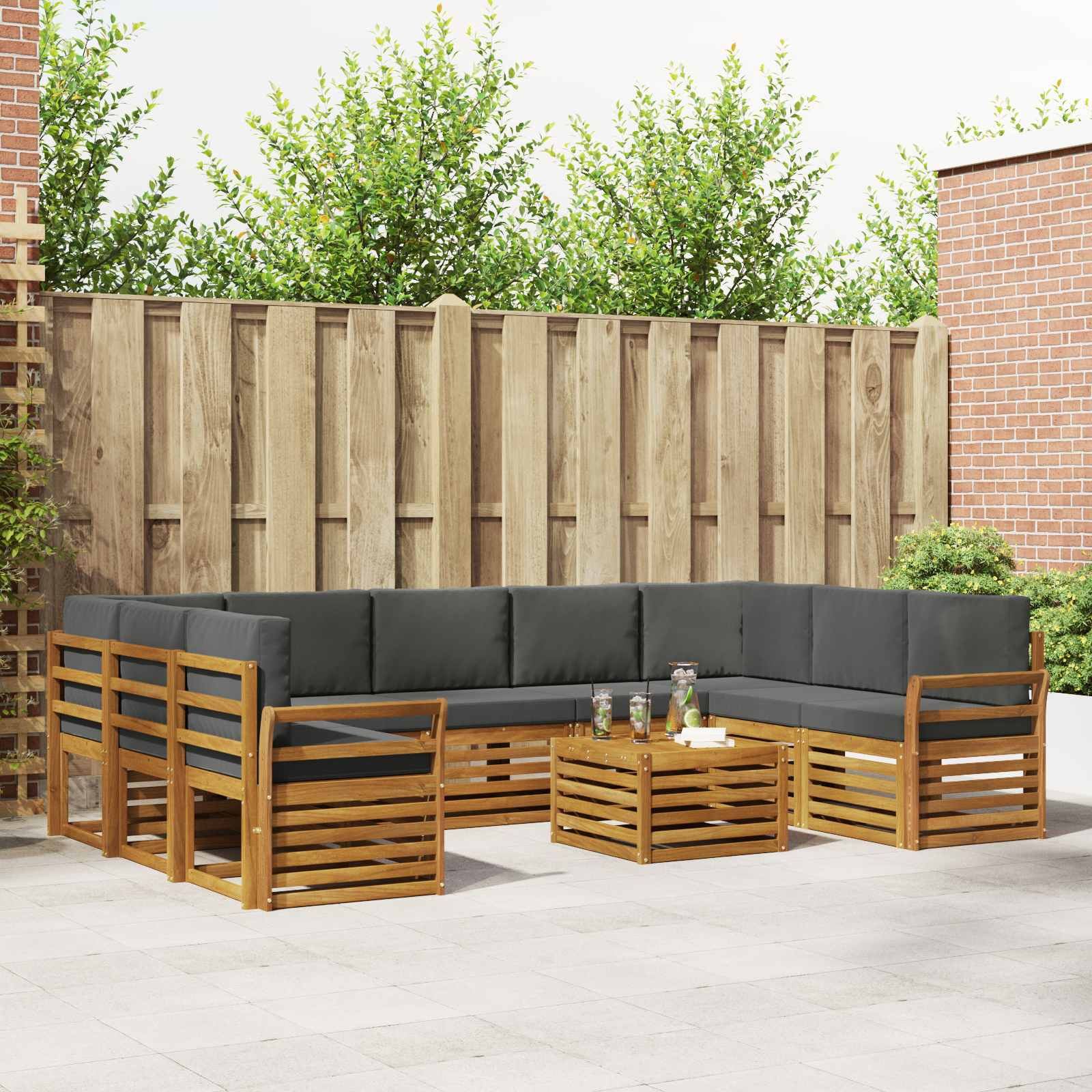 vidaXL Outdoor-Sofagarnitur 10 Stk. Natur und Anthrazit