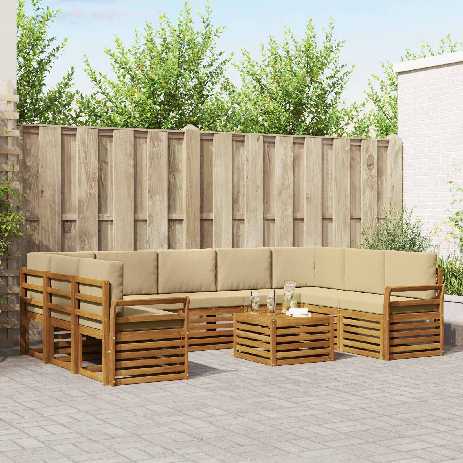 vidaXL Outdoor-Sofagarnitur 10 Stk. Natur und Beige