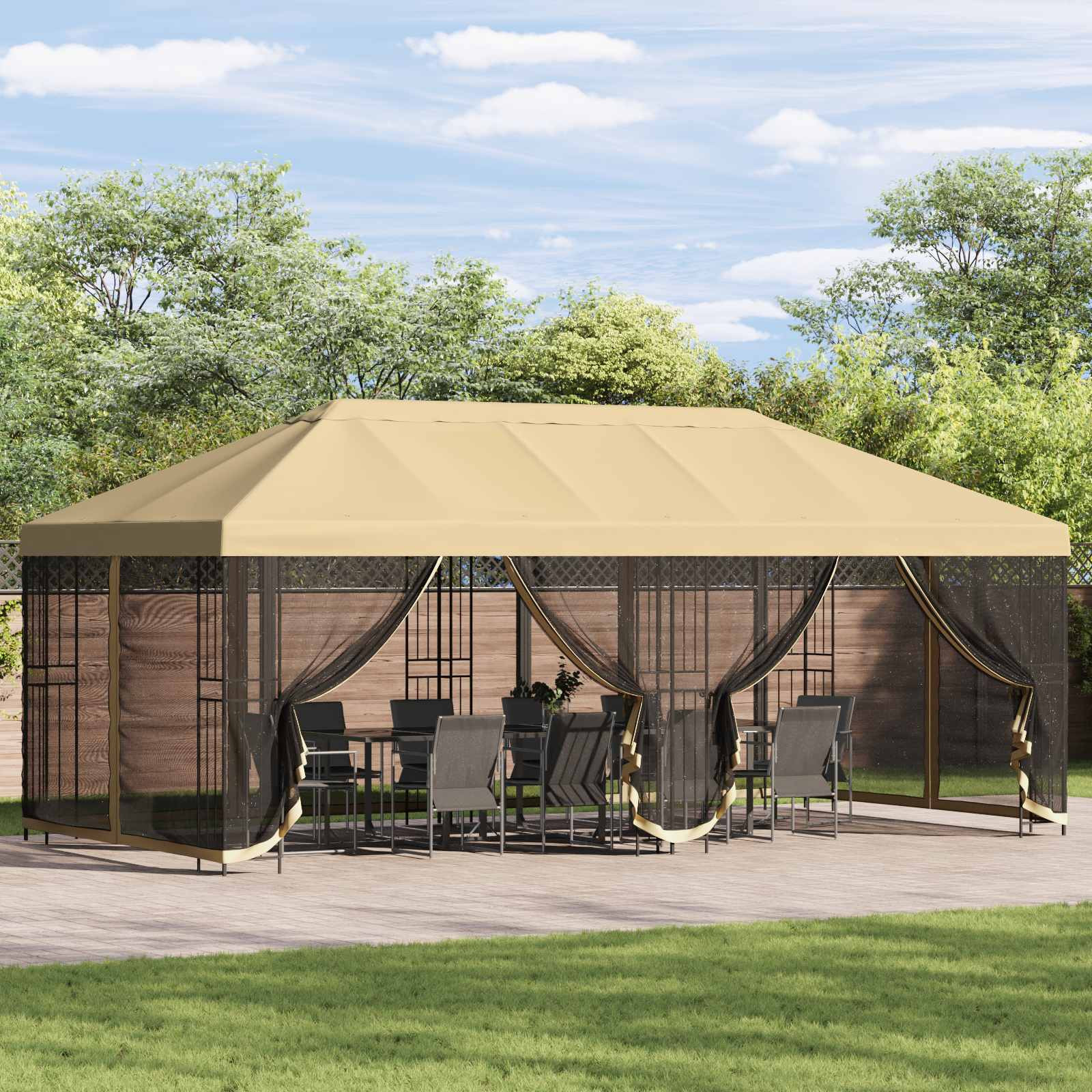 vidaXL Pavillon mit Seitenwänden 6 x 3 m Creme Polyester und Stahl
