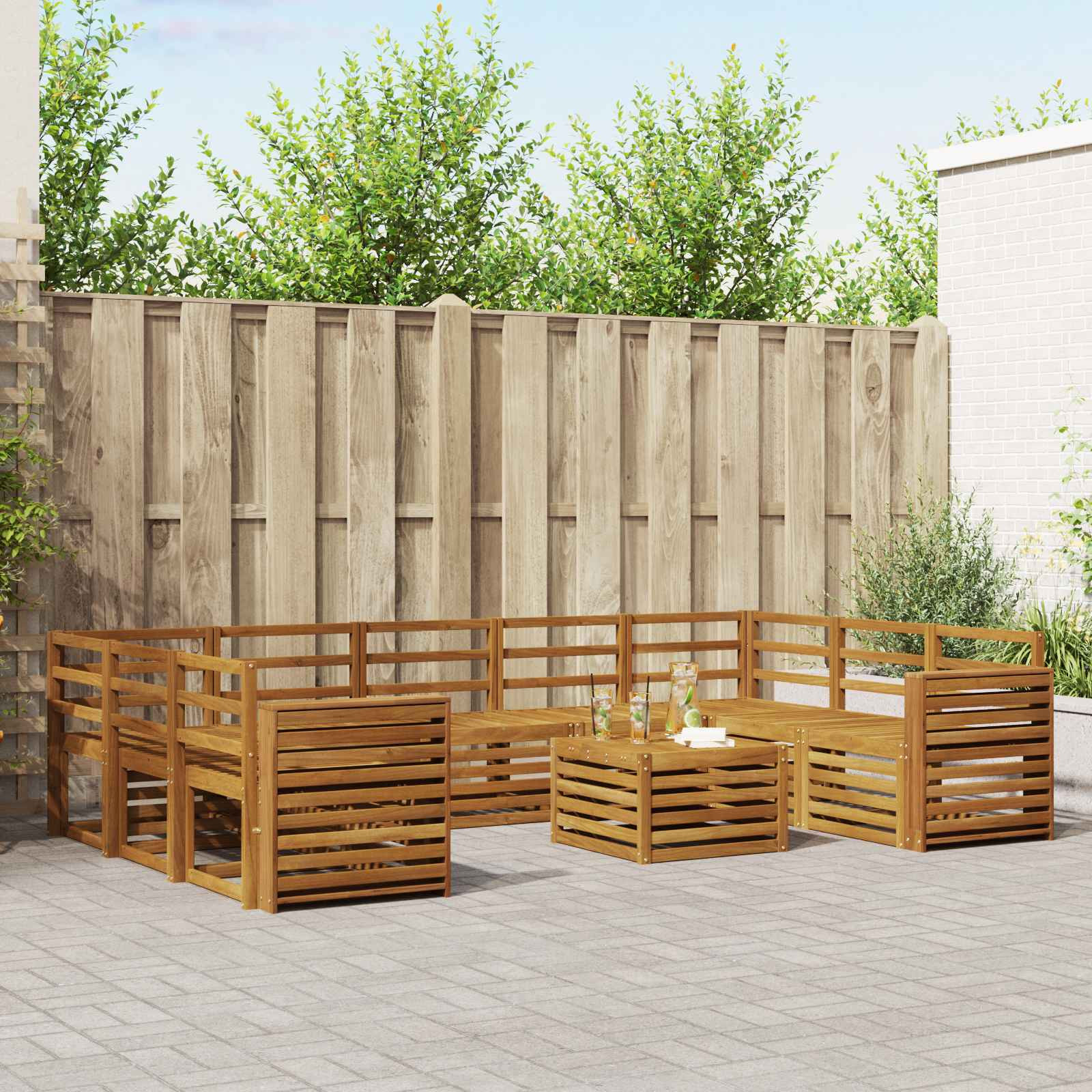 vidaXL Outdoor-Sofagarnitur 10 Stk. Natur