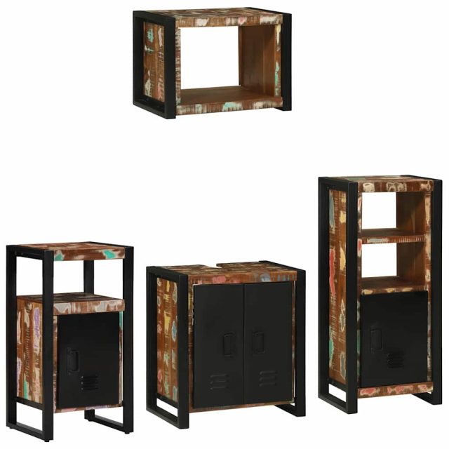 vidaXL Badezimmermöbel-Set mit Regal 4 pcs Massives upgecyceltes Holz