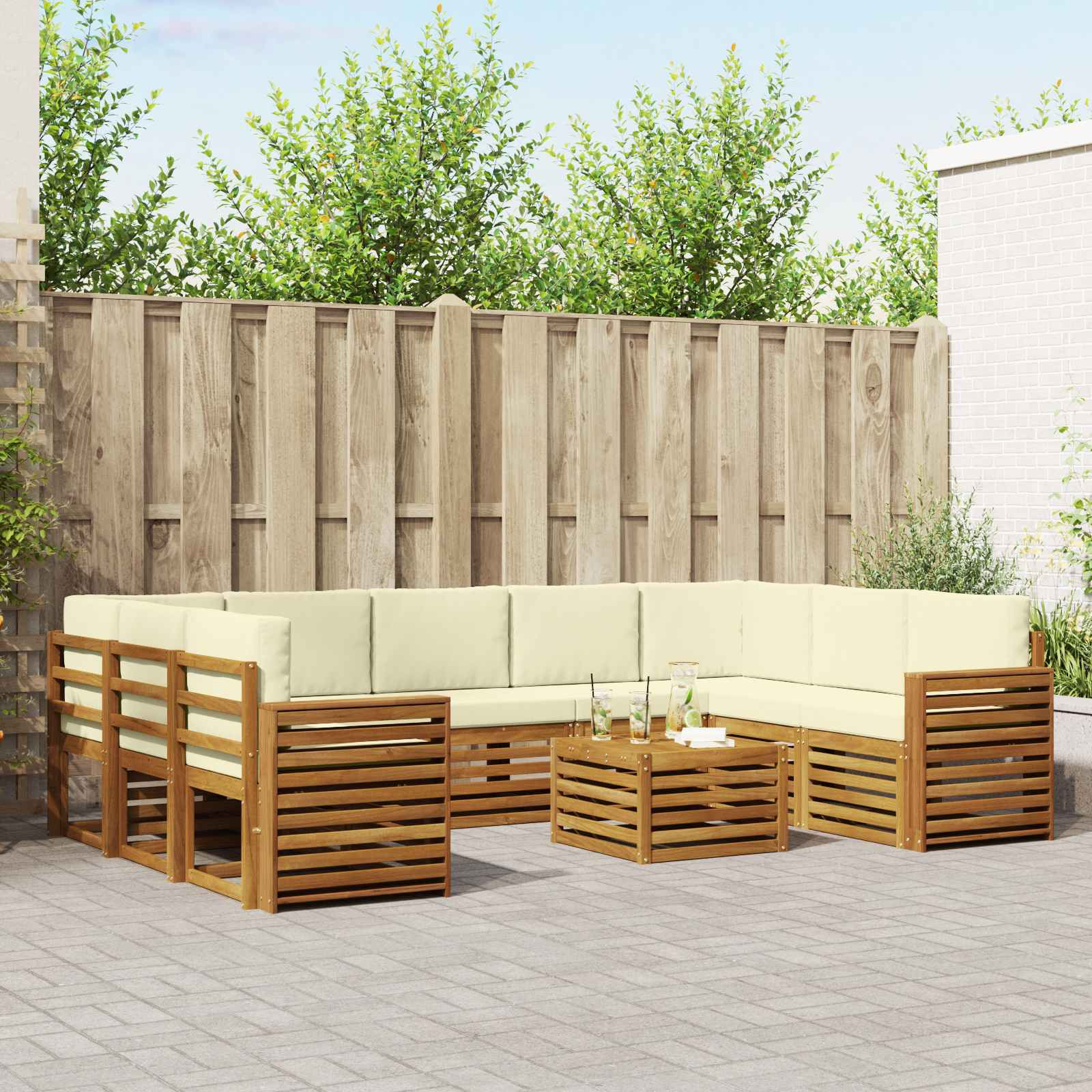 vidaXL Outdoor-Sofagarnitur 10 Stk. Natur und Creme
