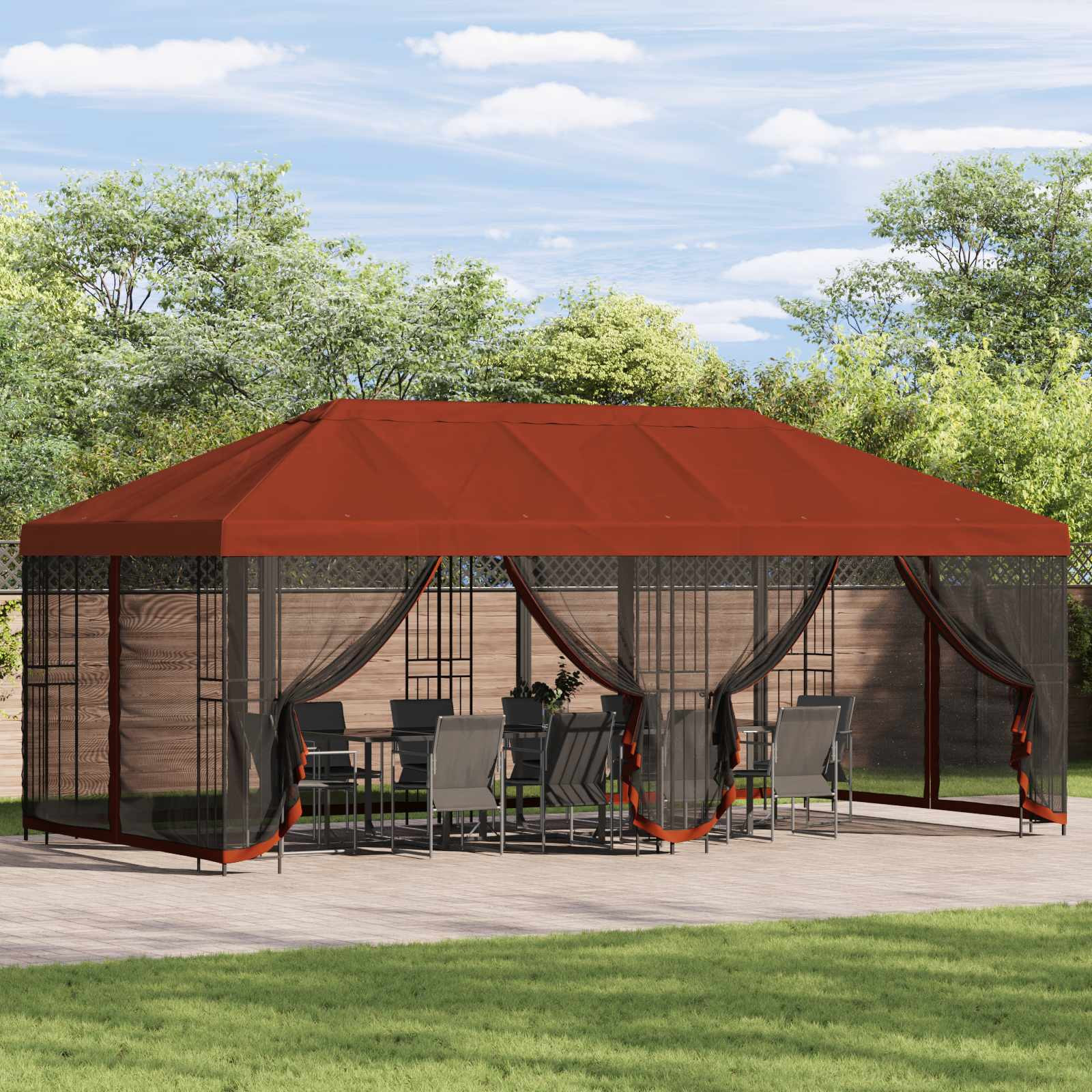 vidaXL Pavillon mit Seitenwänden 6 x 3 m Terrakotta