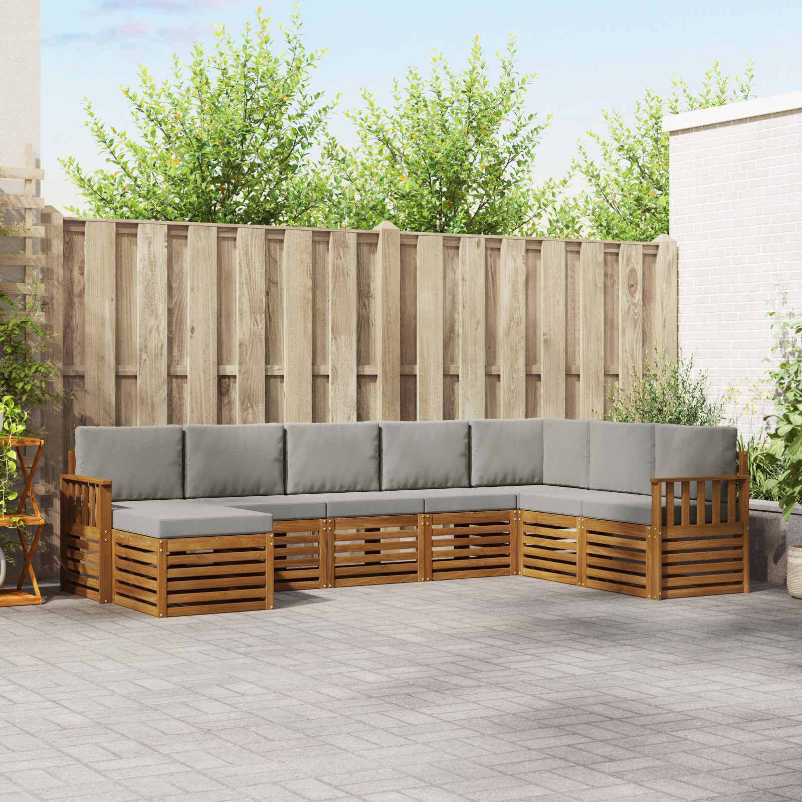 vidaXL Outdoor-Sofagarnitur mit Kissen 8 pcs Natürlich und Hellgrau