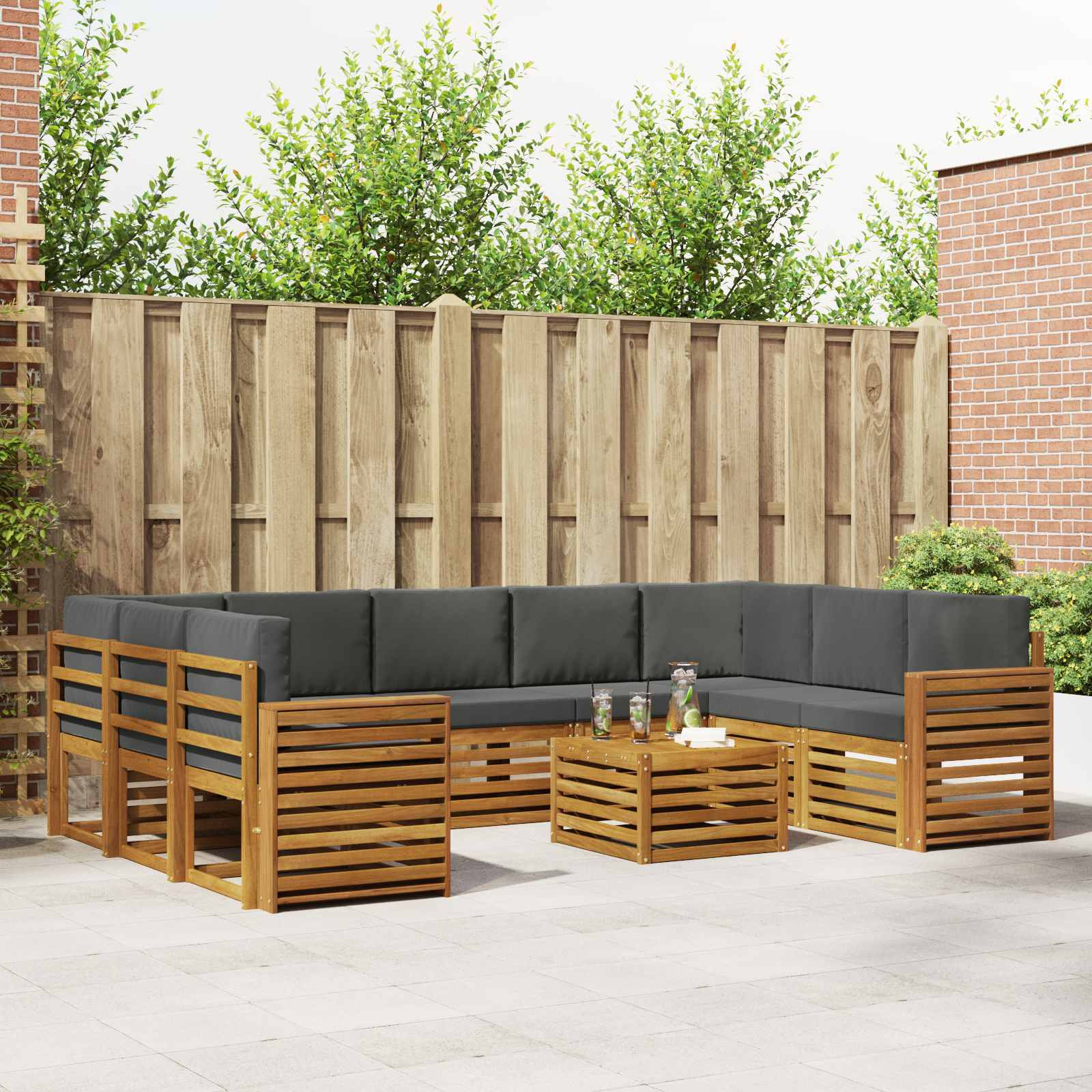 vidaXL Outdoor-Sofagarnitur 10 Stk. Natur und Anthrazit