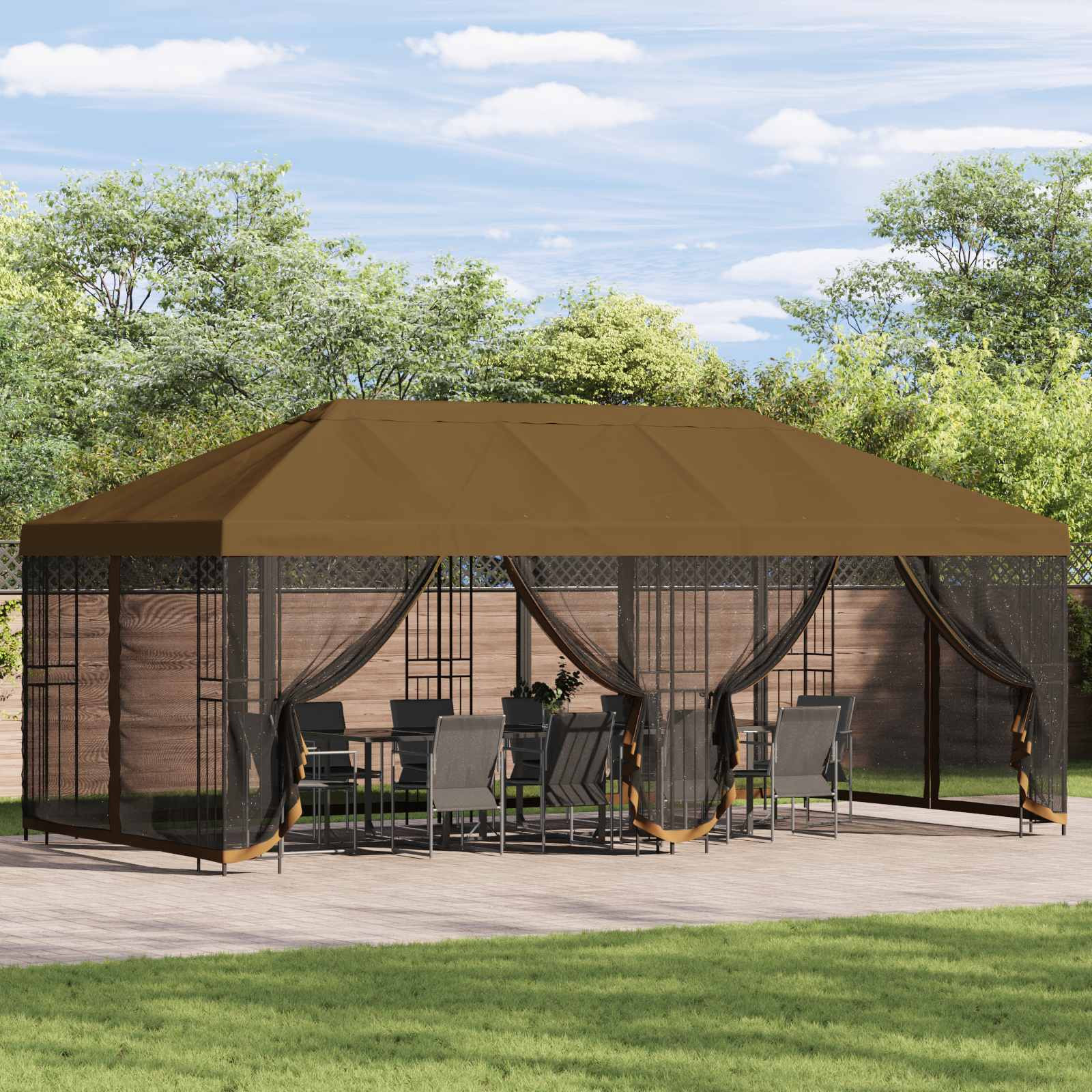 vidaXL Pavillon mit Seitenwänden 6 x 3 m Taupe Polyester und Stahl