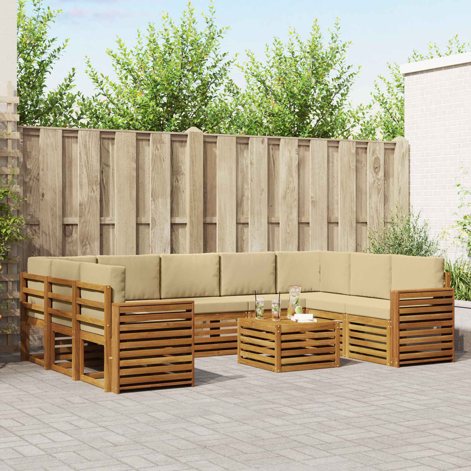 vidaXL Outdoor-Sofagarnitur 10 Stk. Natur und Beige