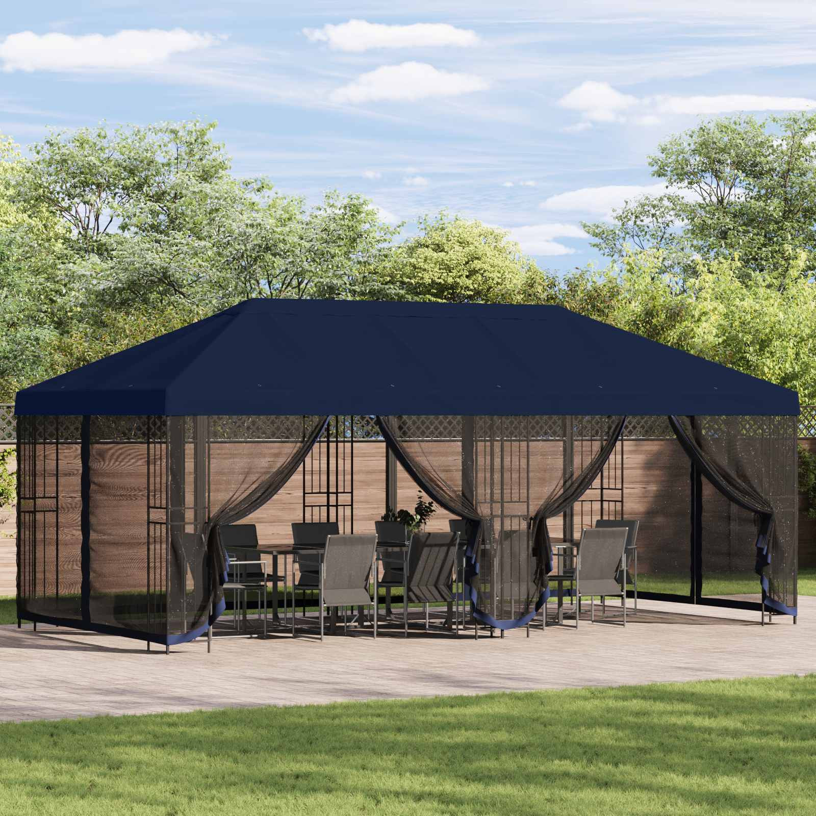 vidaXL Pavillon mit Seitenwänden 6 x 3 m Blau Polyester und Stahl