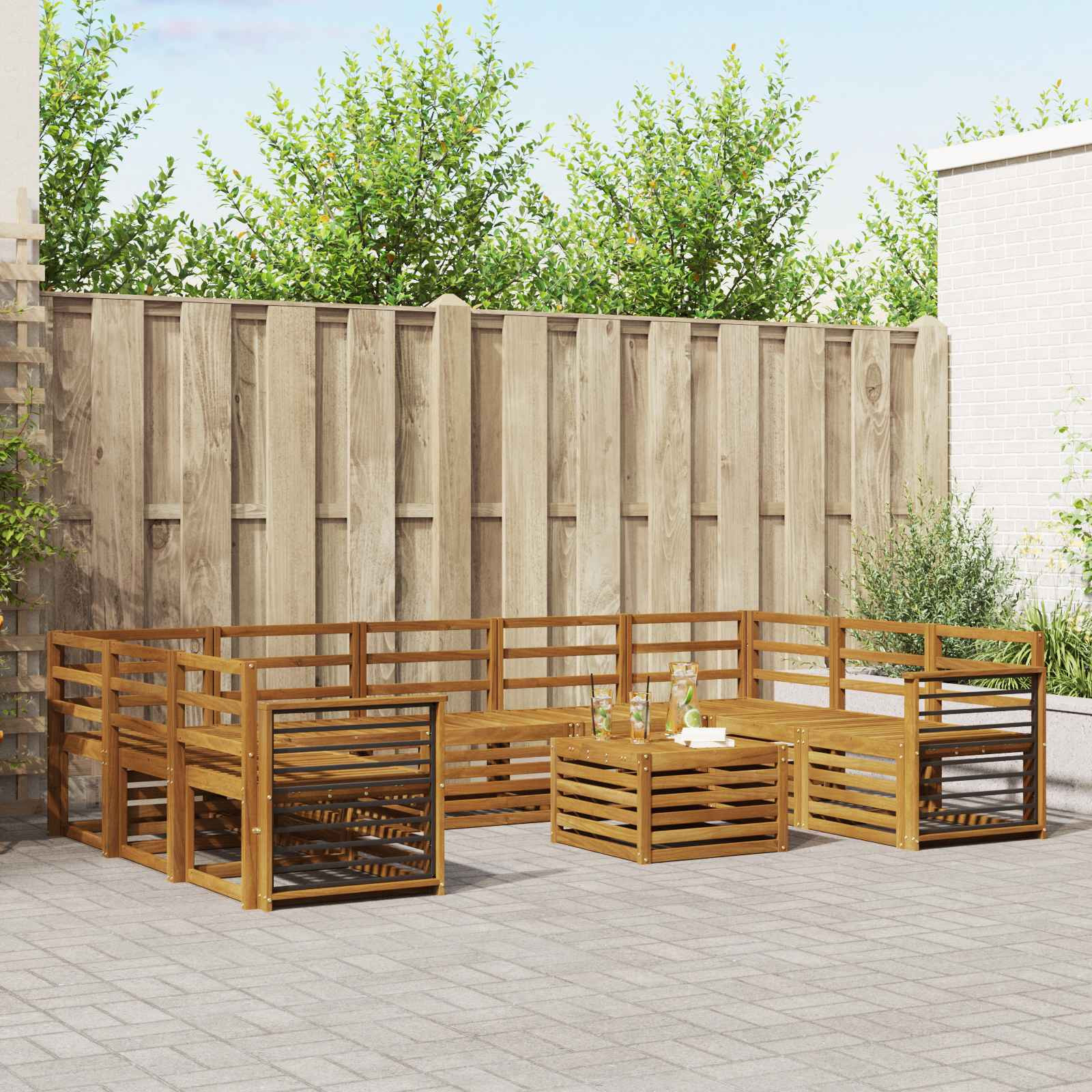 vidaXL Outdoor-Sofagarnitur 10 Stk. Natur