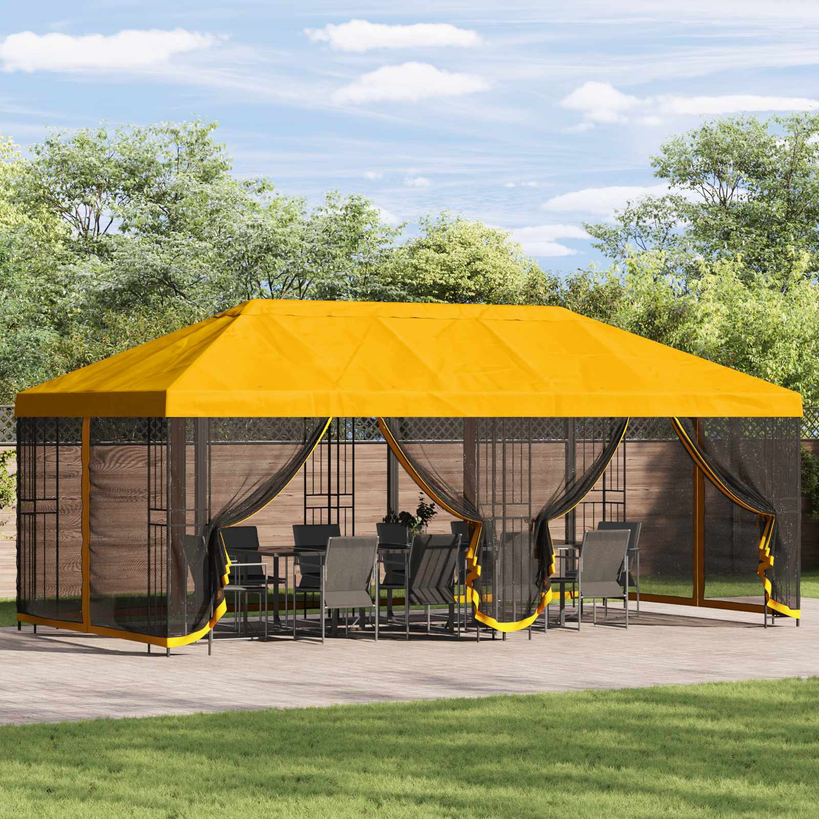 vidaXL Pavillon mit Seitenwänden 6 x 3 m Gelb Polyester und Stahl
