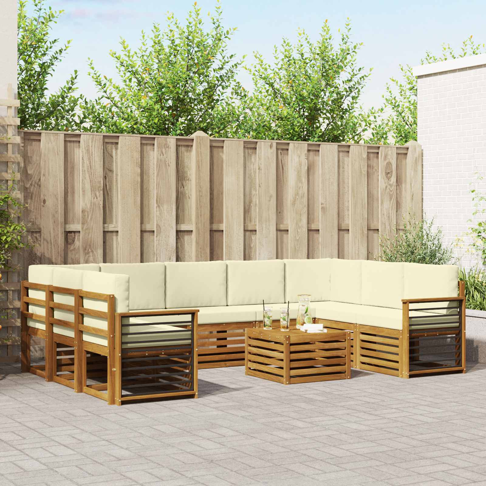 vidaXL Outdoor-Sofagarnitur 10 Stk. Natur und Creme